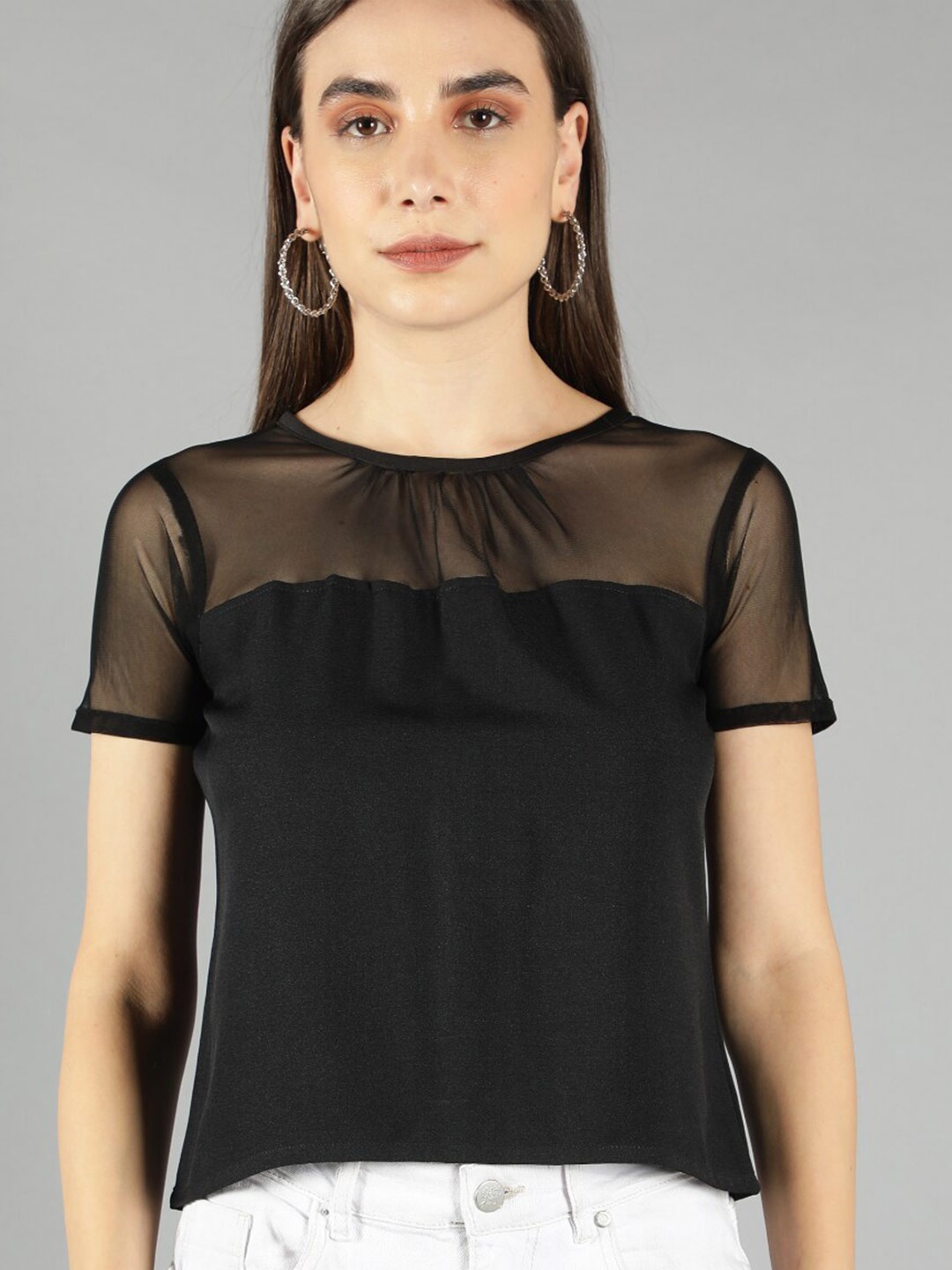 

Svelte Couture Round Neck Regular Top, Black