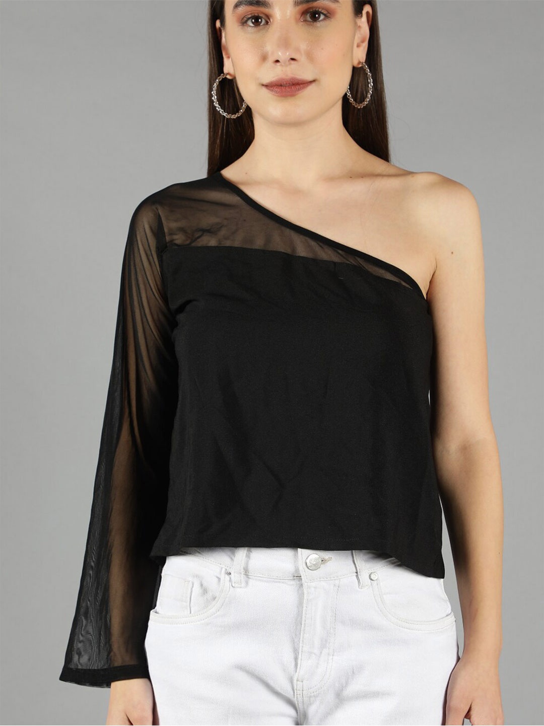 

Svelte Couture One Shoulder Chiffon Top, Black