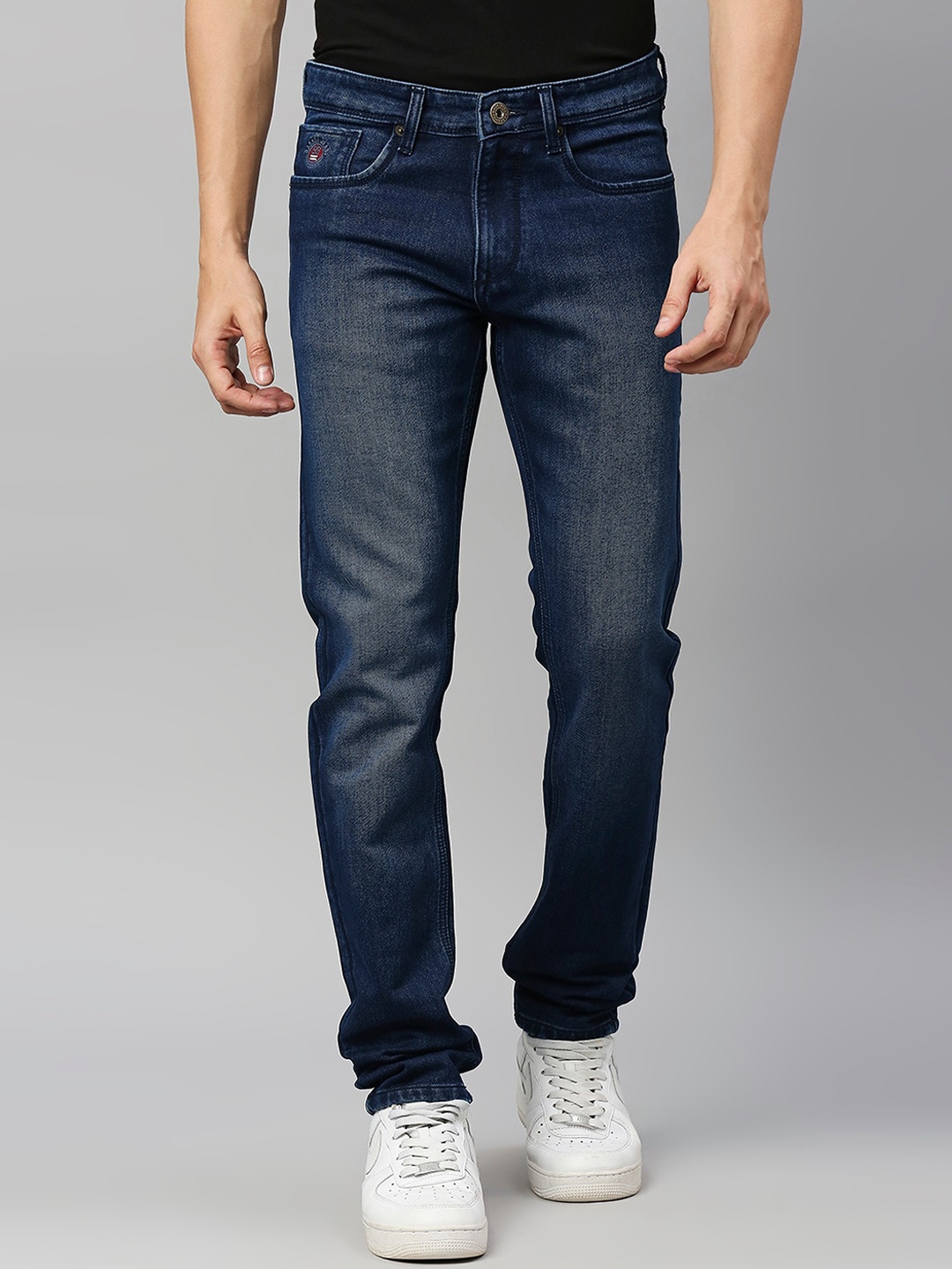 

HJ HASASI Men Relaxed Fit Light Fade Stretchable Denim Jeans, Navy blue