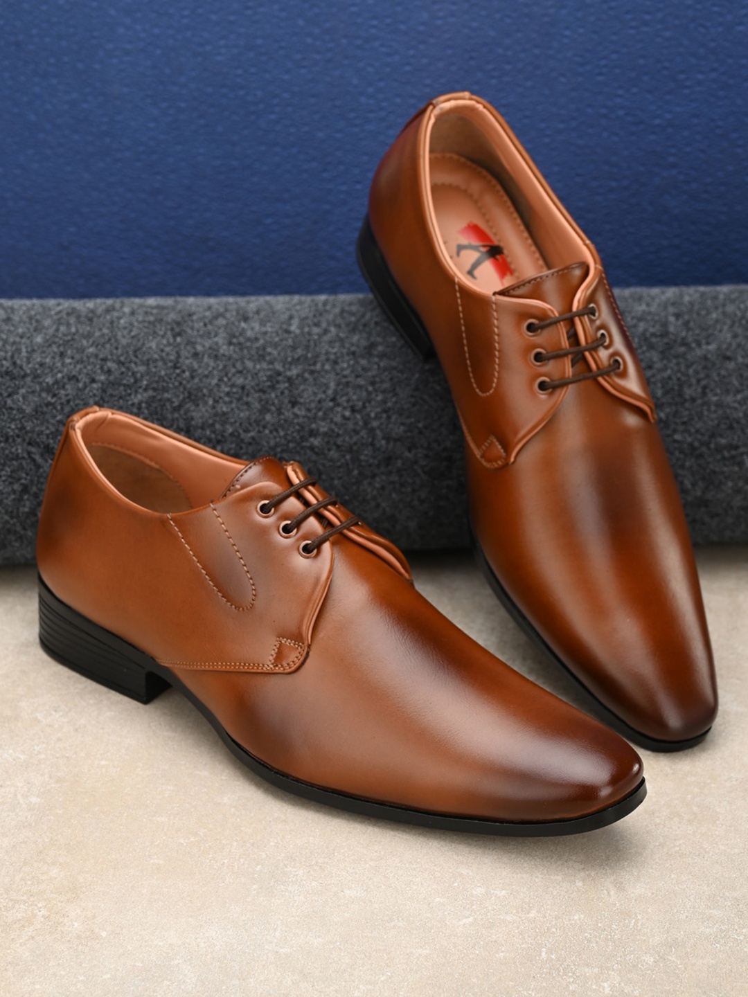 

Absolutee Shoes Men Textured Formal Derbys, Tan