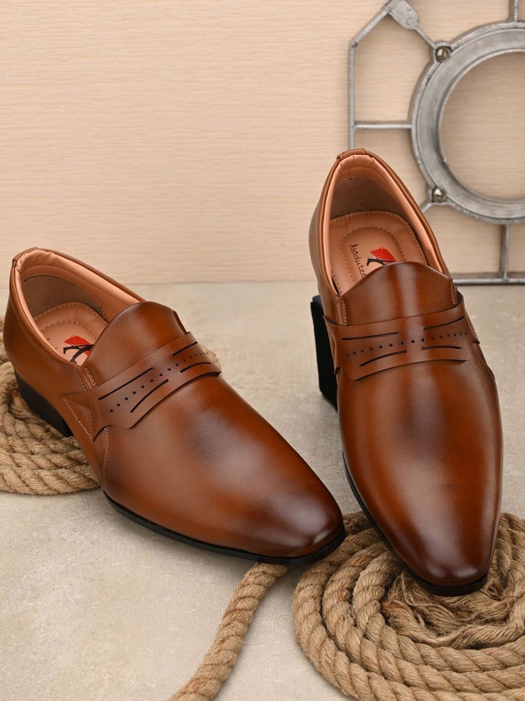 

Absolutee Shoes Men Textured Formal Loafers, Tan