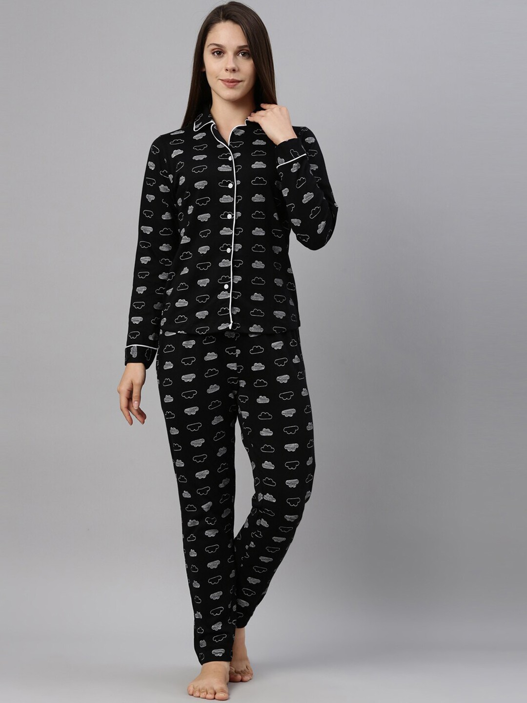 

ETC Conversational Printed Pure Cotton Night Suit, Black