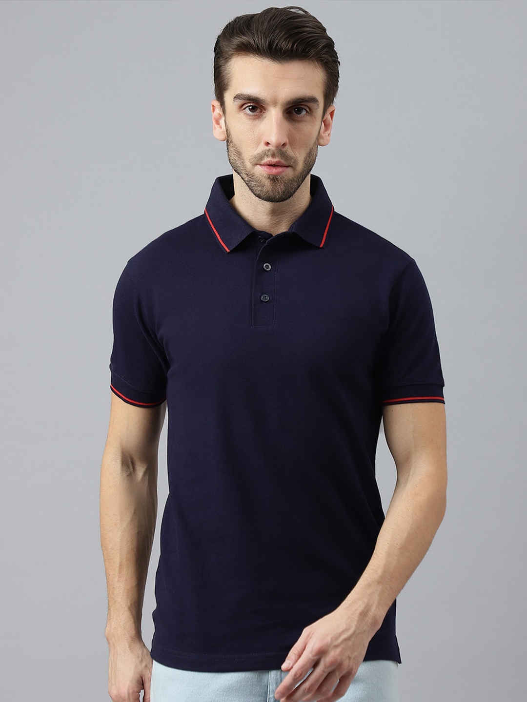 

COLOR CAPITAL Polo Collar Cotton T-shirt, Navy blue