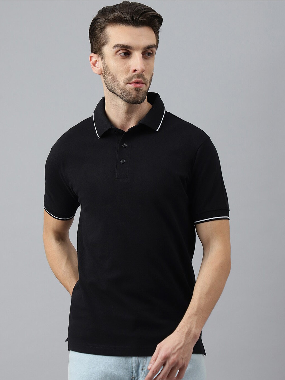 

COLOR CAPITAL Polo Collar Cotton T-shirt, Black