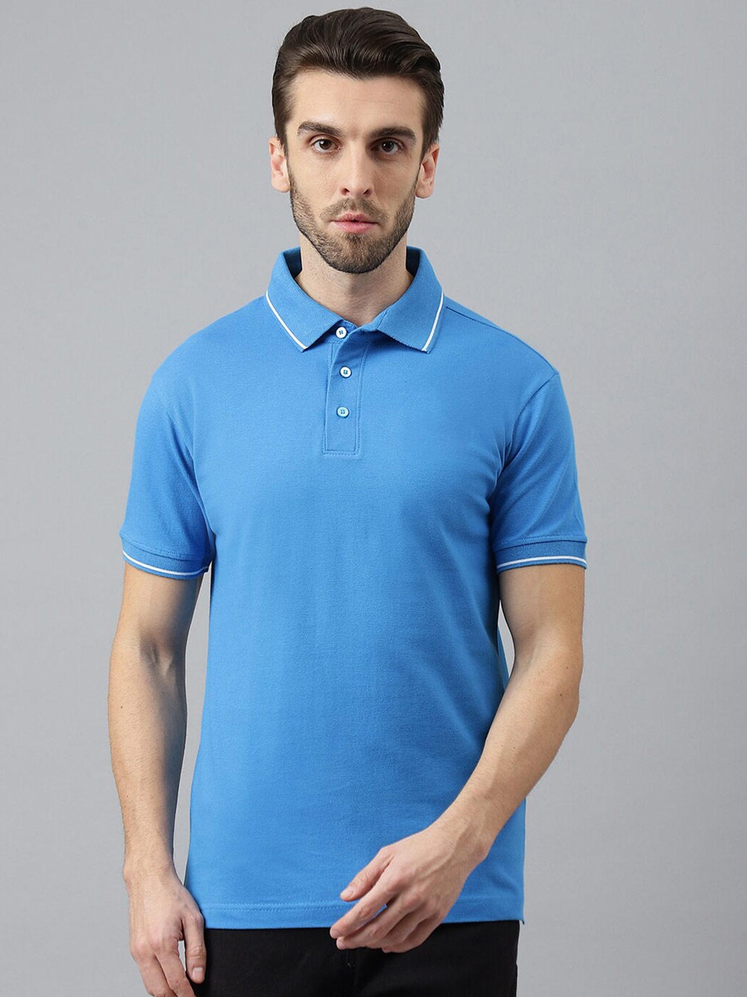 COLOR CAPITAL Polo Collar Cotton T-shirt, Blue