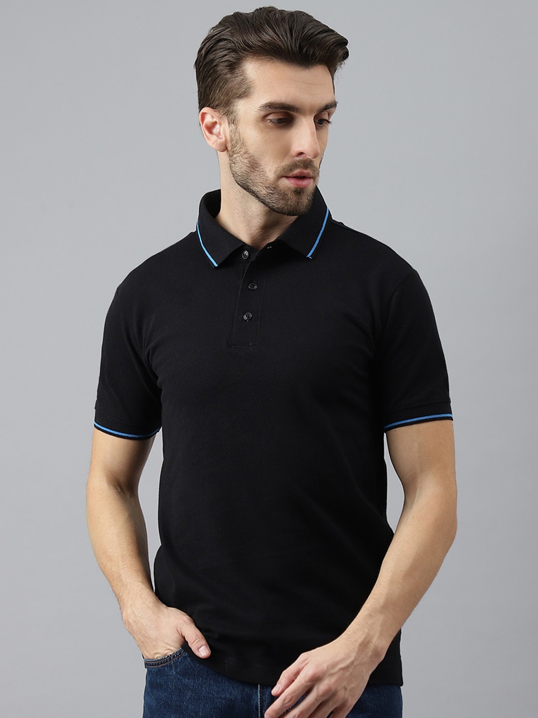 

COLOR CAPITAL Polo Collar Cotton T-shirt, Black