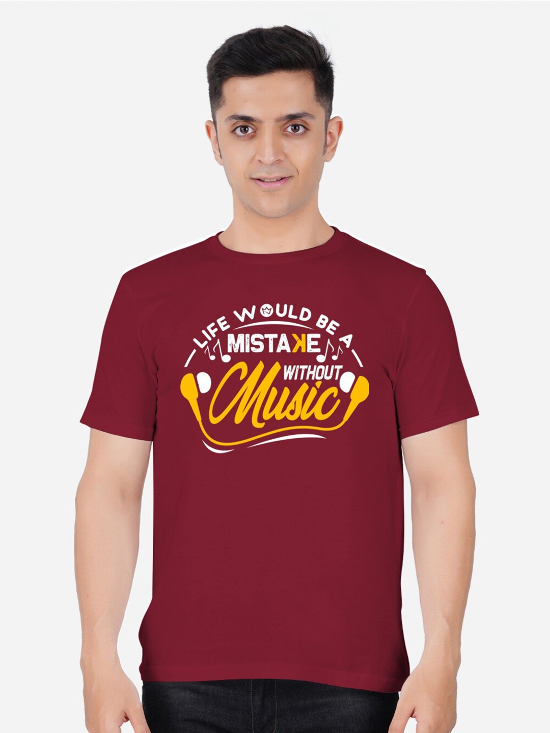 

FADMARK Typography Printed Round Neck Pure Cotton T-shirt, Maroon