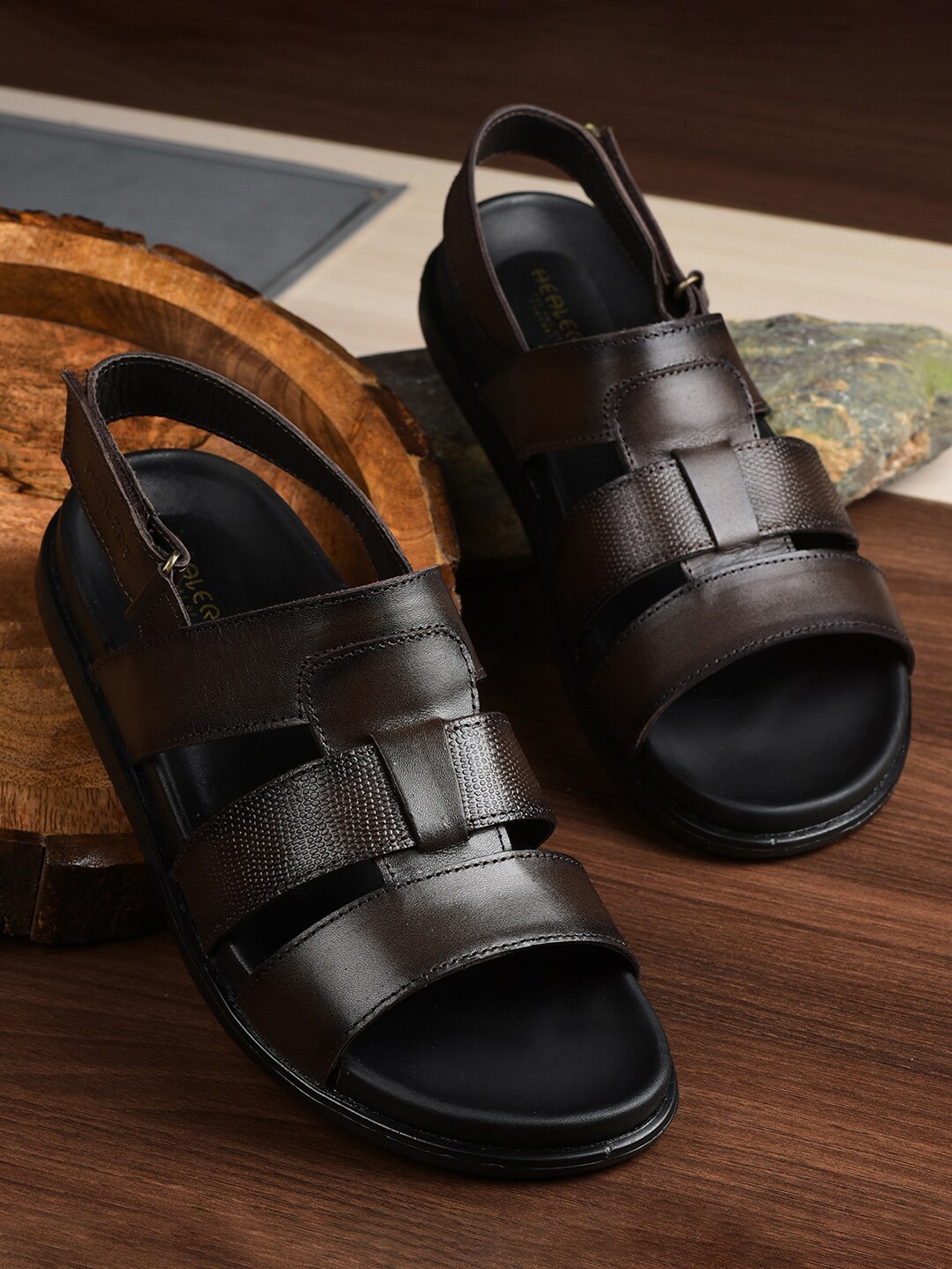 

Liberty Men Leather Velcro Shoe-Style Sandals, Brown