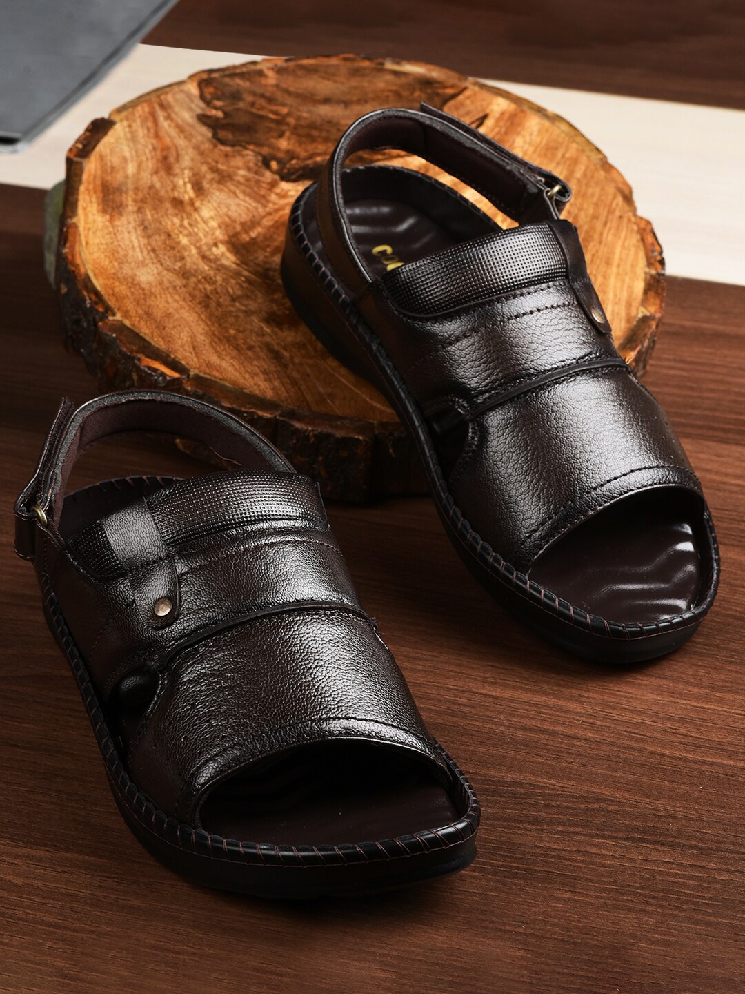 

Liberty Men Fabric Velcro Closure Comfort Sandals, Brown