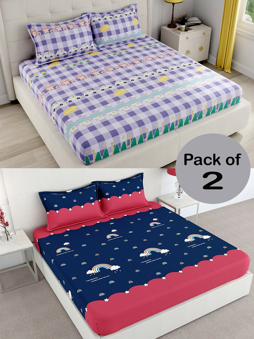 

CHHAVI INDIA Blue & Purple Printed 210 TC 2 Queen Bedsheet & 4 Pillow Covers