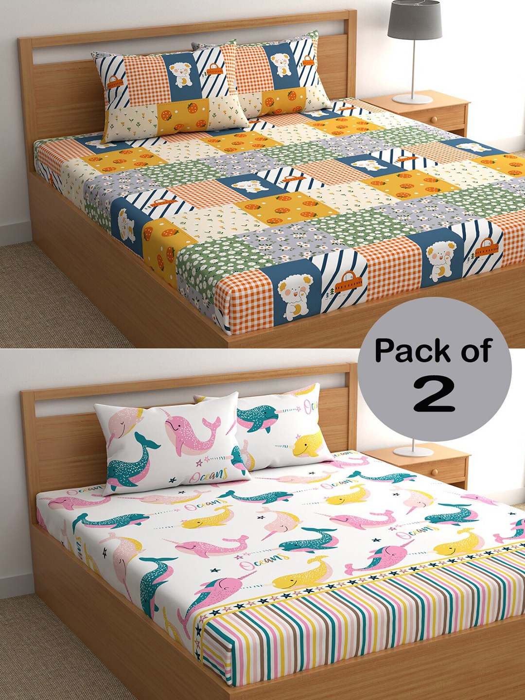 

CHHAVI INDIA White & Yellow Printed 210 TC 2 Queen Bedsheet & 4 Pillow Covers