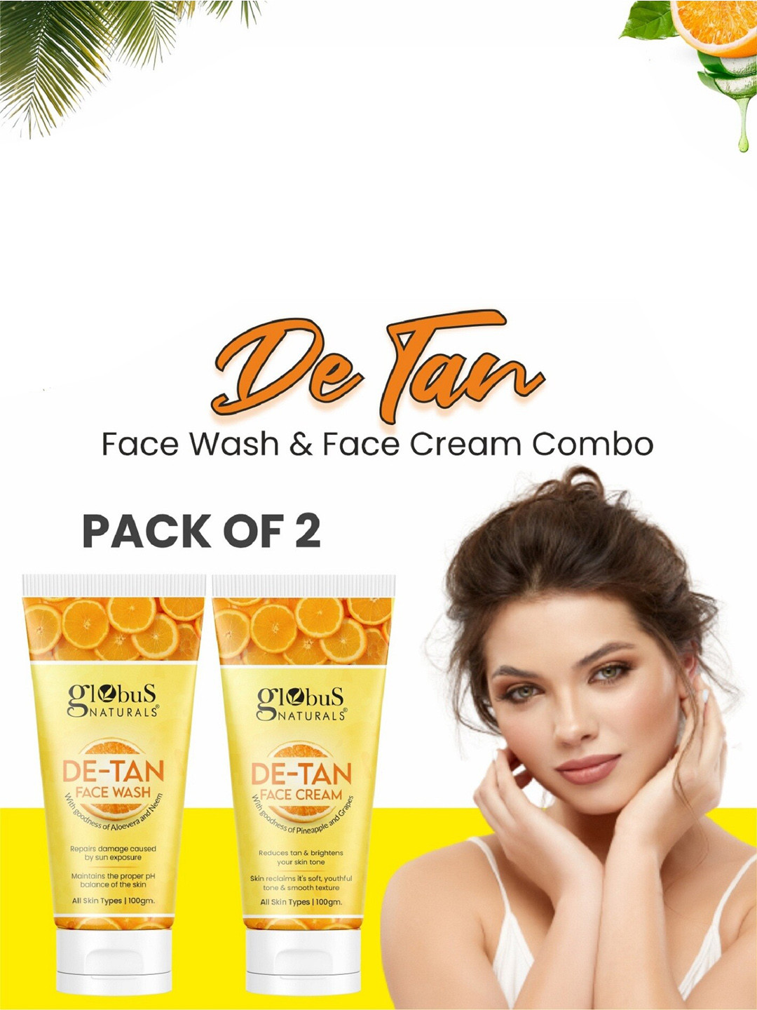 

Globus naturals Set of De Tan Face Wash & Face Cream, Yellow