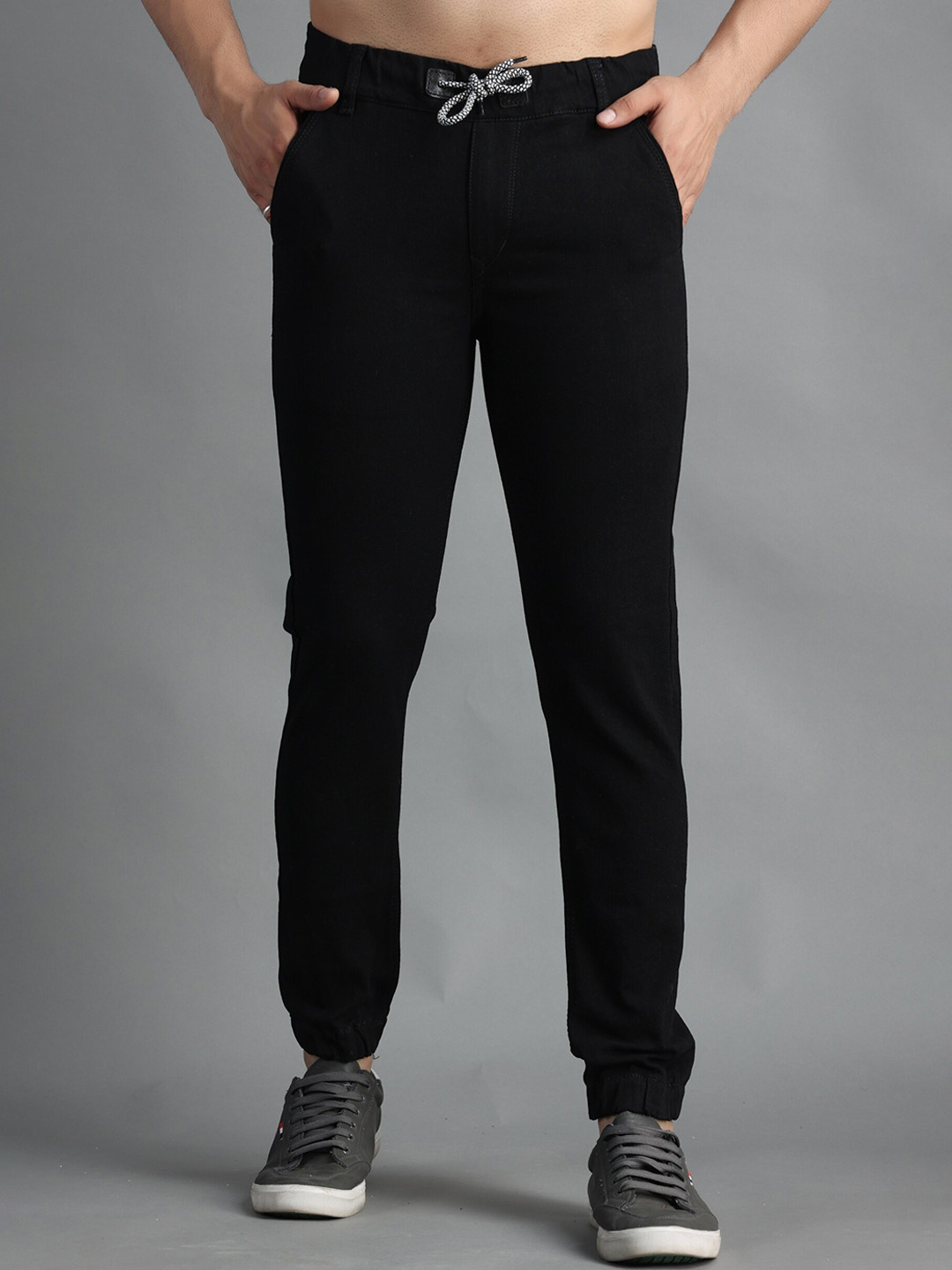 

POMPOUS Men Black Jogger Slash Knee Stretchable Jeans