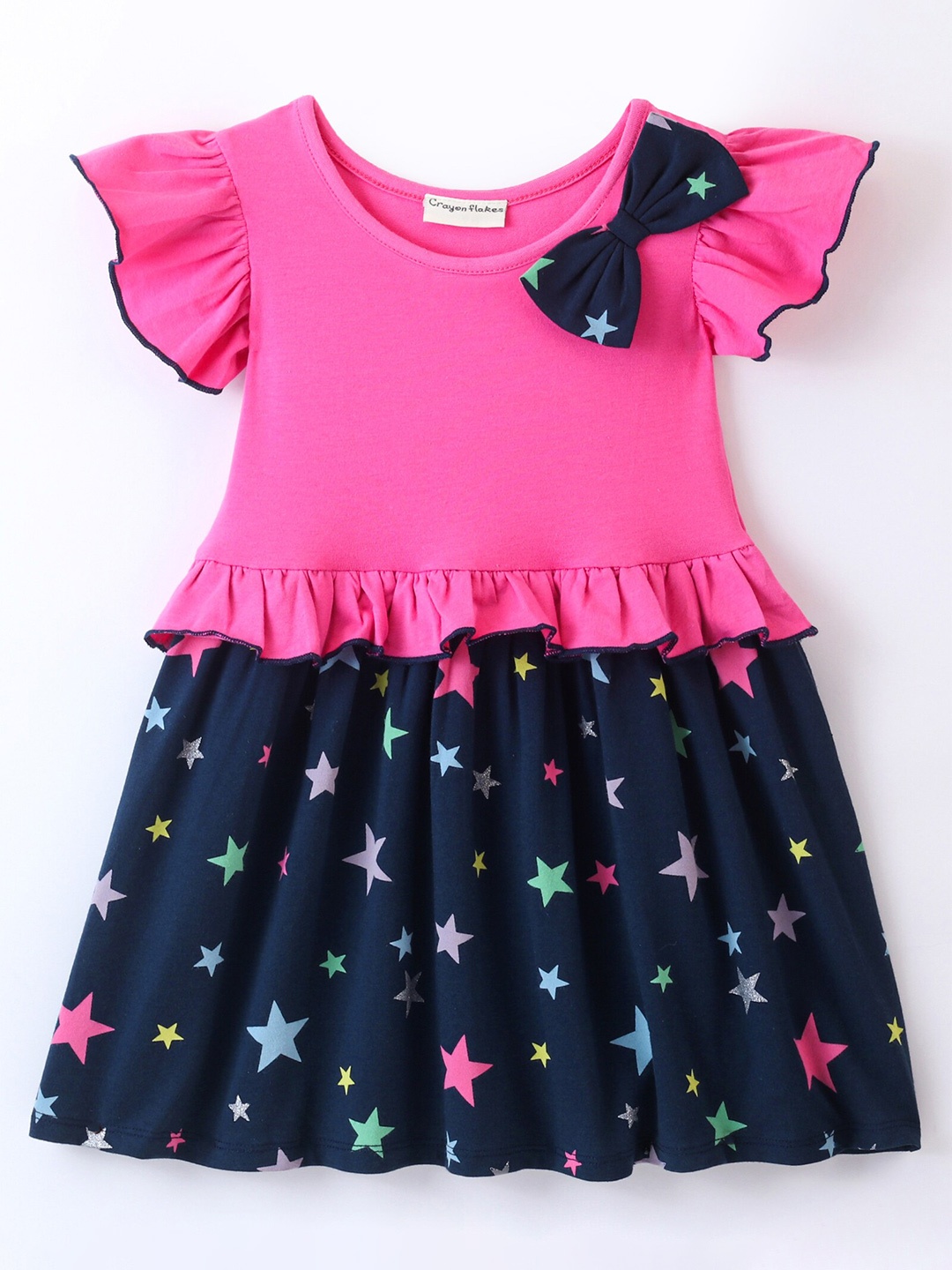 

CrayonFlakes Girls Printed Flared Sleeve Fit and Flare Dress, Pink
