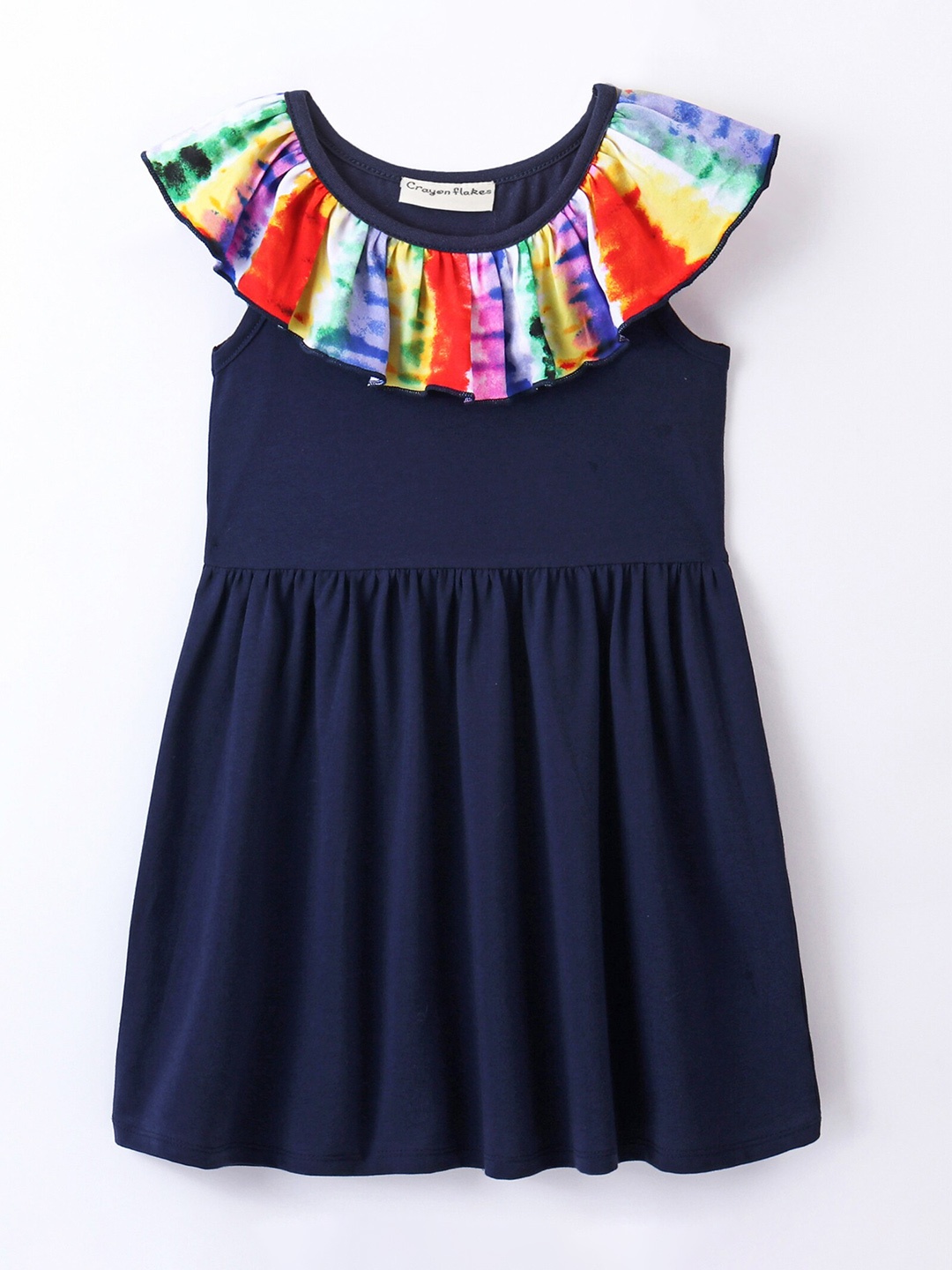 

CrayonFlakes Girls Neck Frill Fit & Flare Dress, Navy blue
