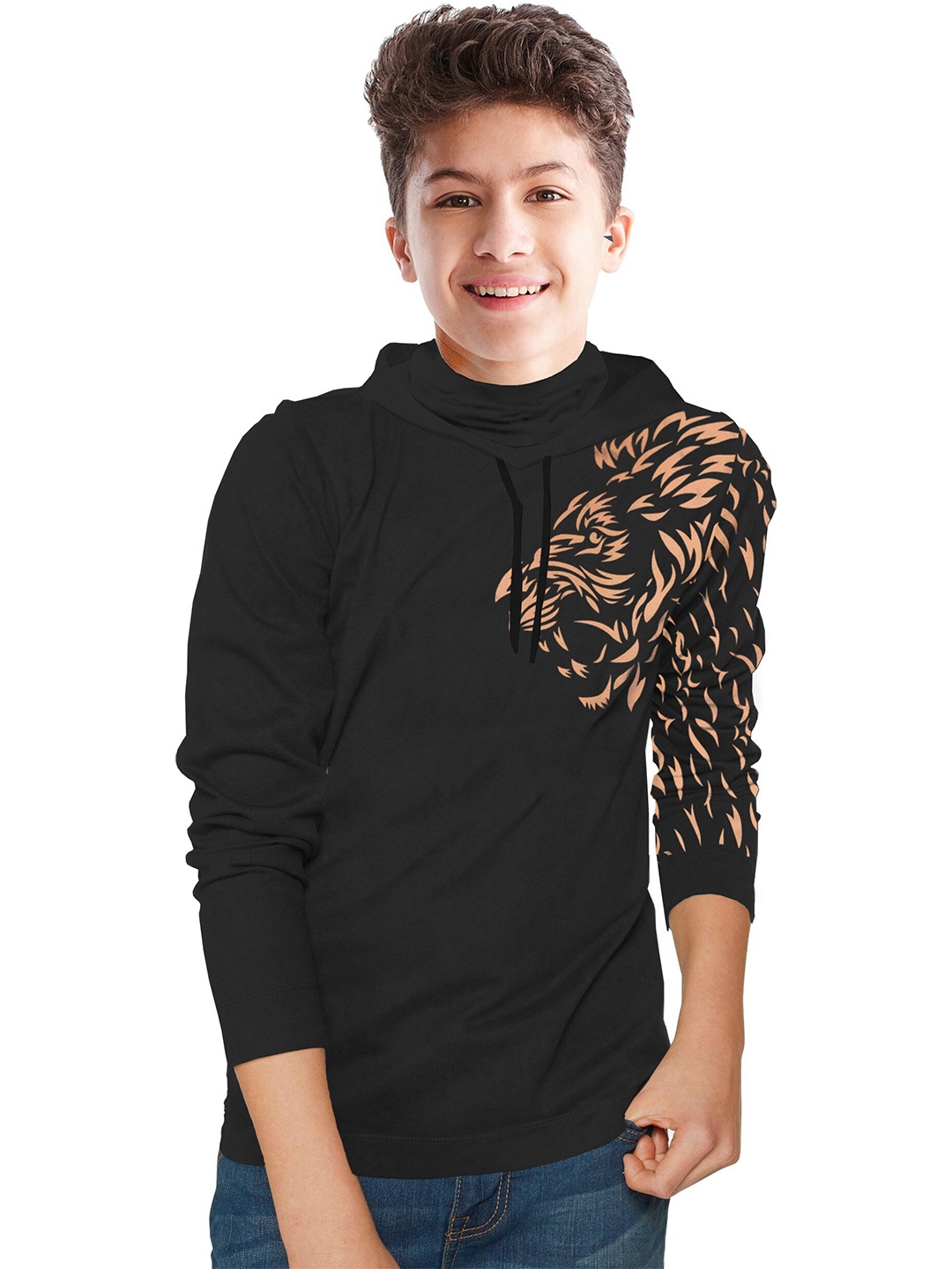 

TRIPR Boys Hooded Cotton T-shirt, Black