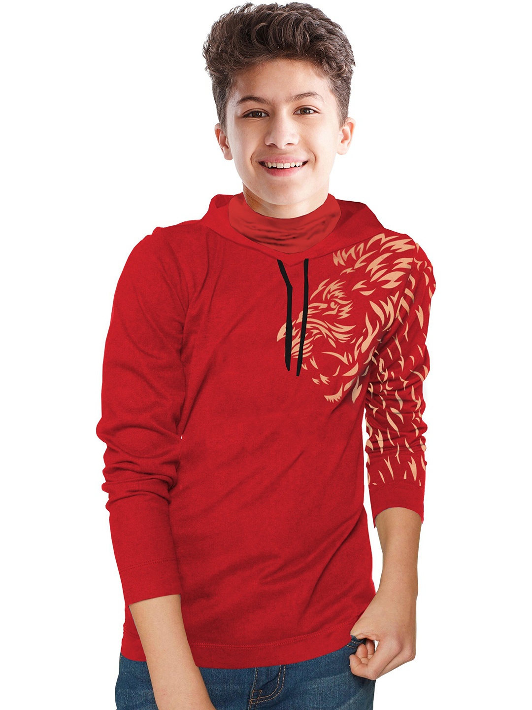 

TRIPR Boys Graphic Printed Hooded Cotton T-Shirt, Red
