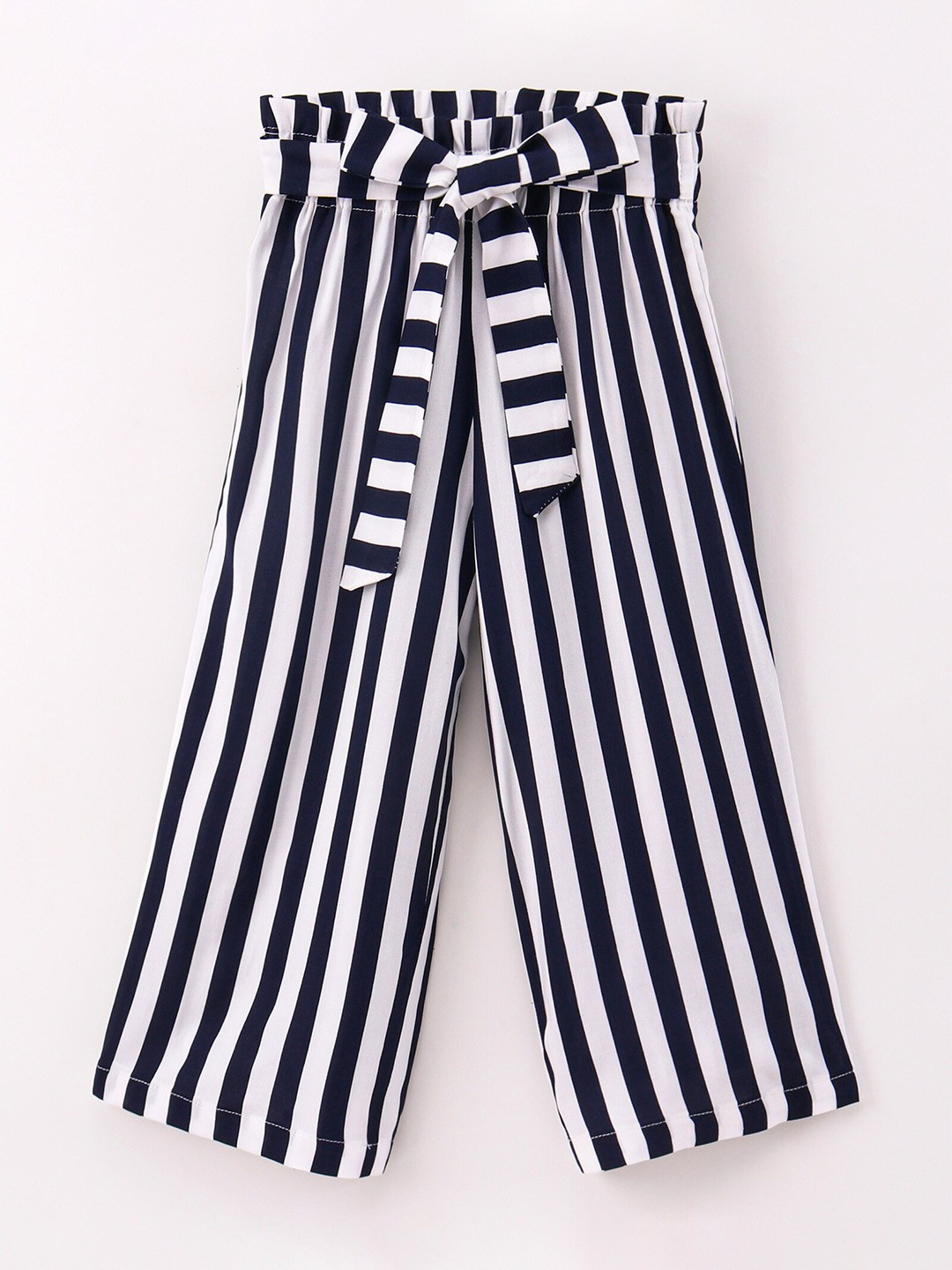 

CrayonFlakes Girls Striped Knitted Palazzos, Navy blue