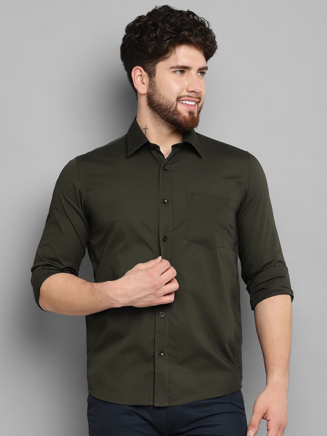 

Allen Cooper Slim Fit Cotton Casual Shirt, Green