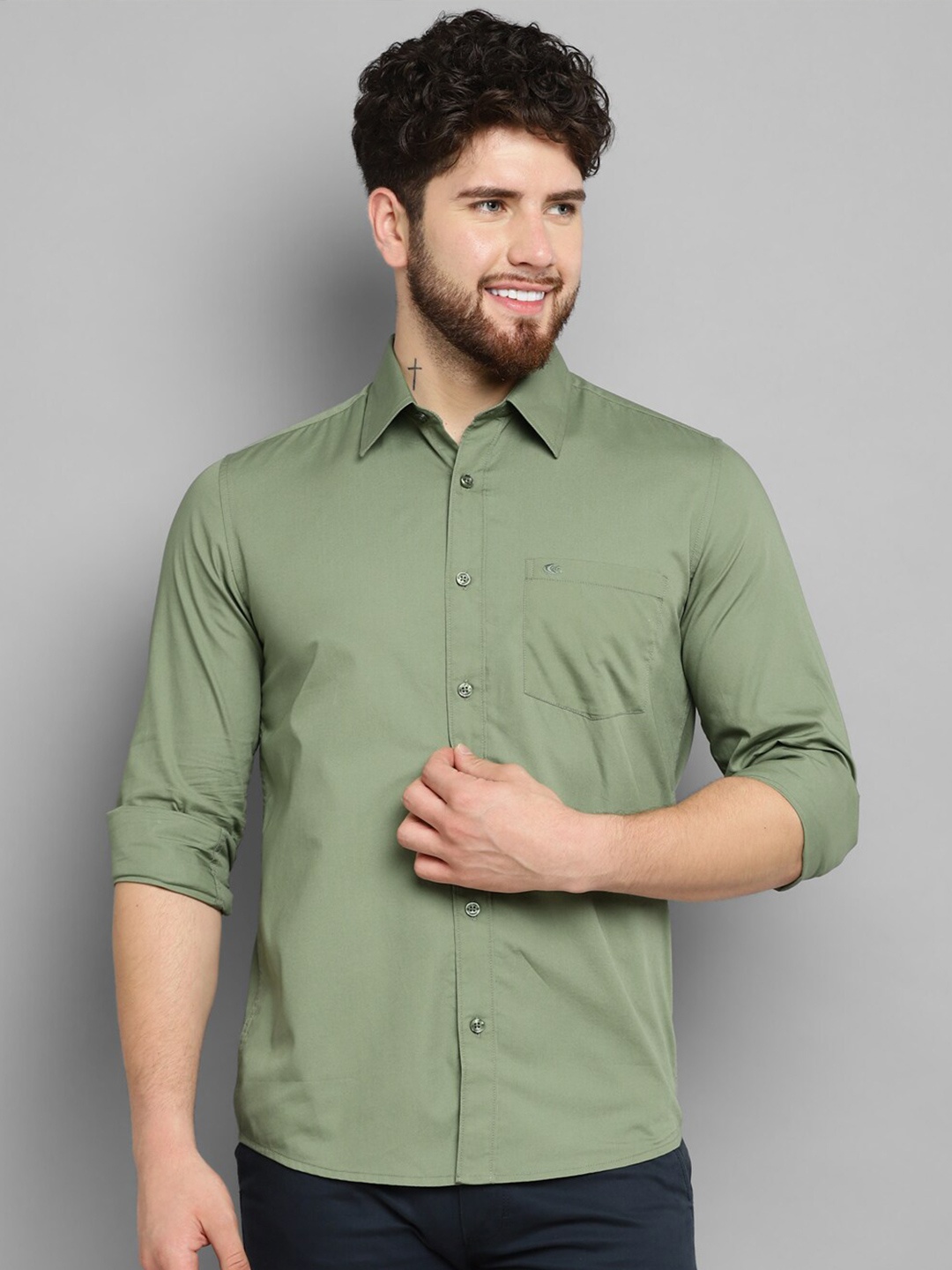 

Allen Cooper Slim Fit Pure Cotton Casual Shirt, Green