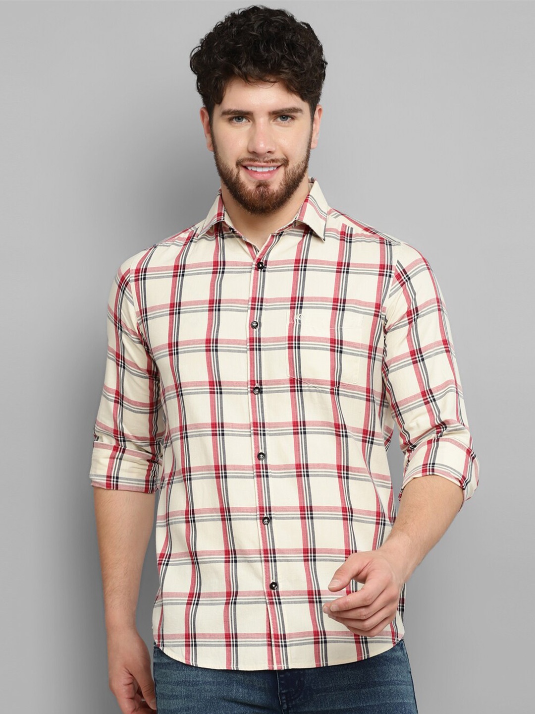 

Allen Cooper Slim Fit Checked Cotton Casual Shirt, Beige