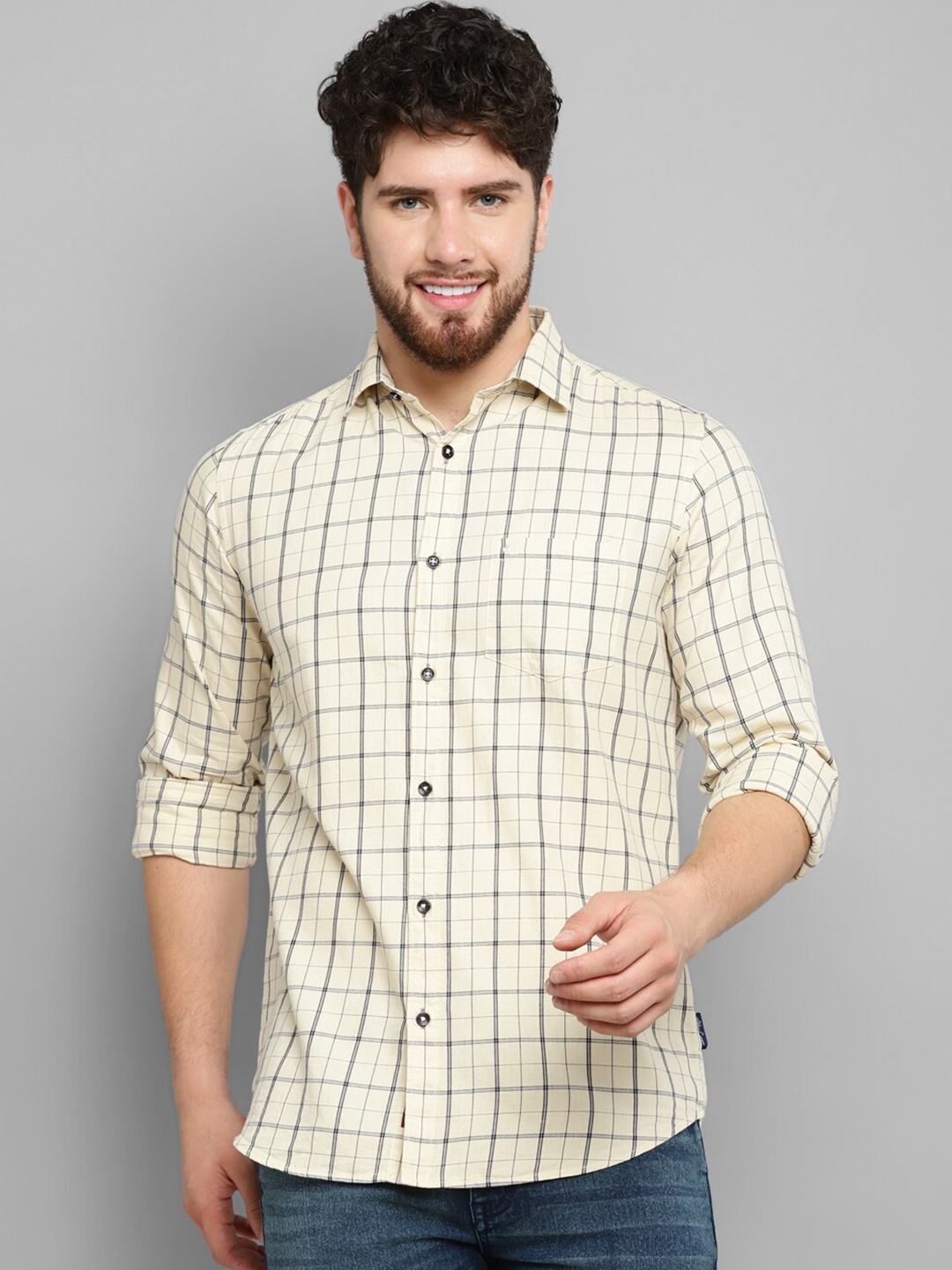 

Allen Cooper Slim Fit Checked Pure Cotton Casual Shirt, Beige