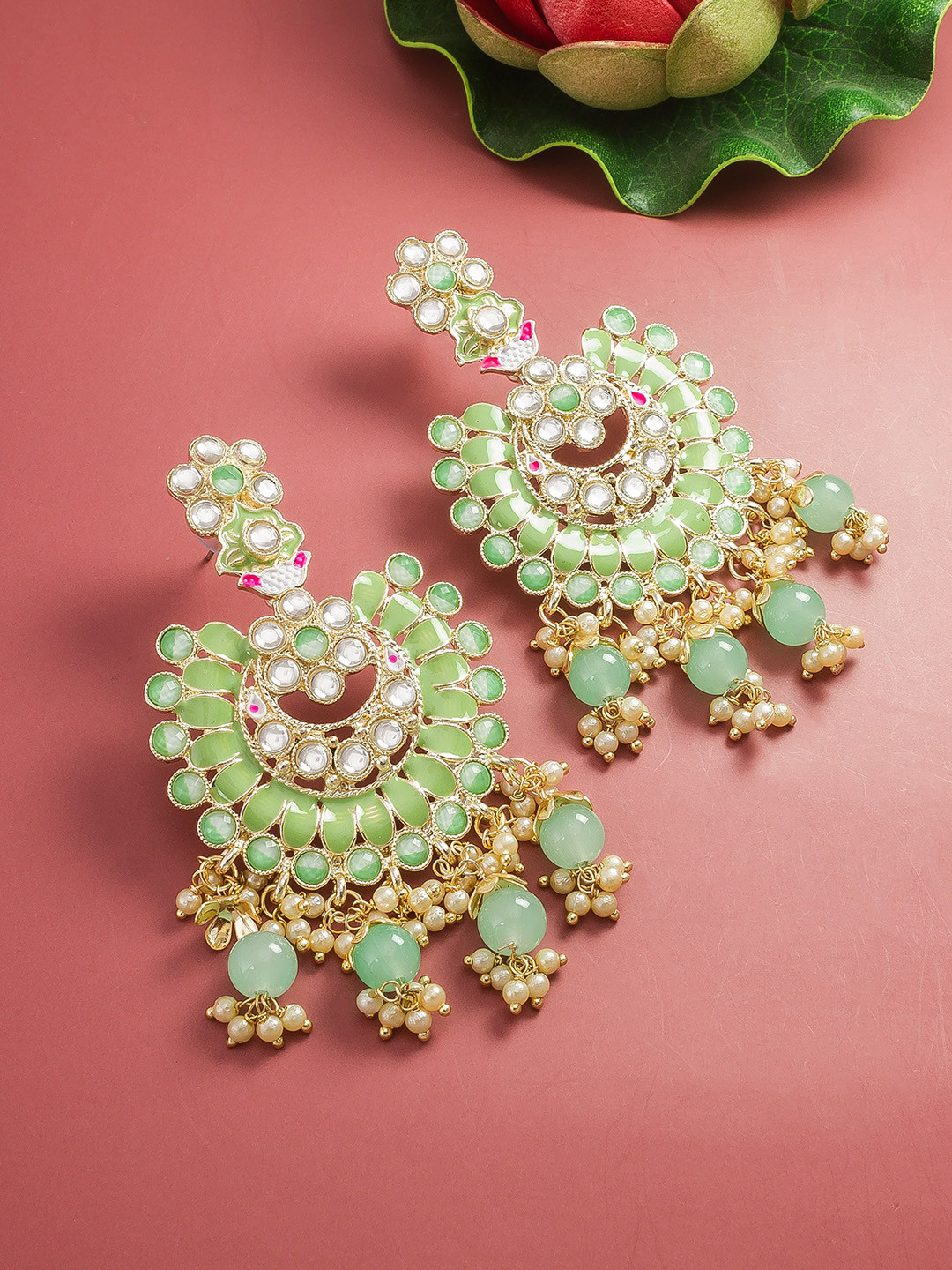 

aadita Gold-Plated Classic Kundan Chandbalis Earrings