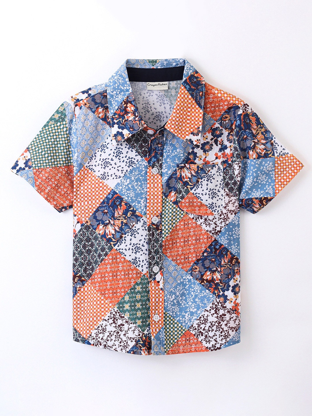 

CrayonFlakes Boys Floral Printed Cotton Casual Shirt, Blue