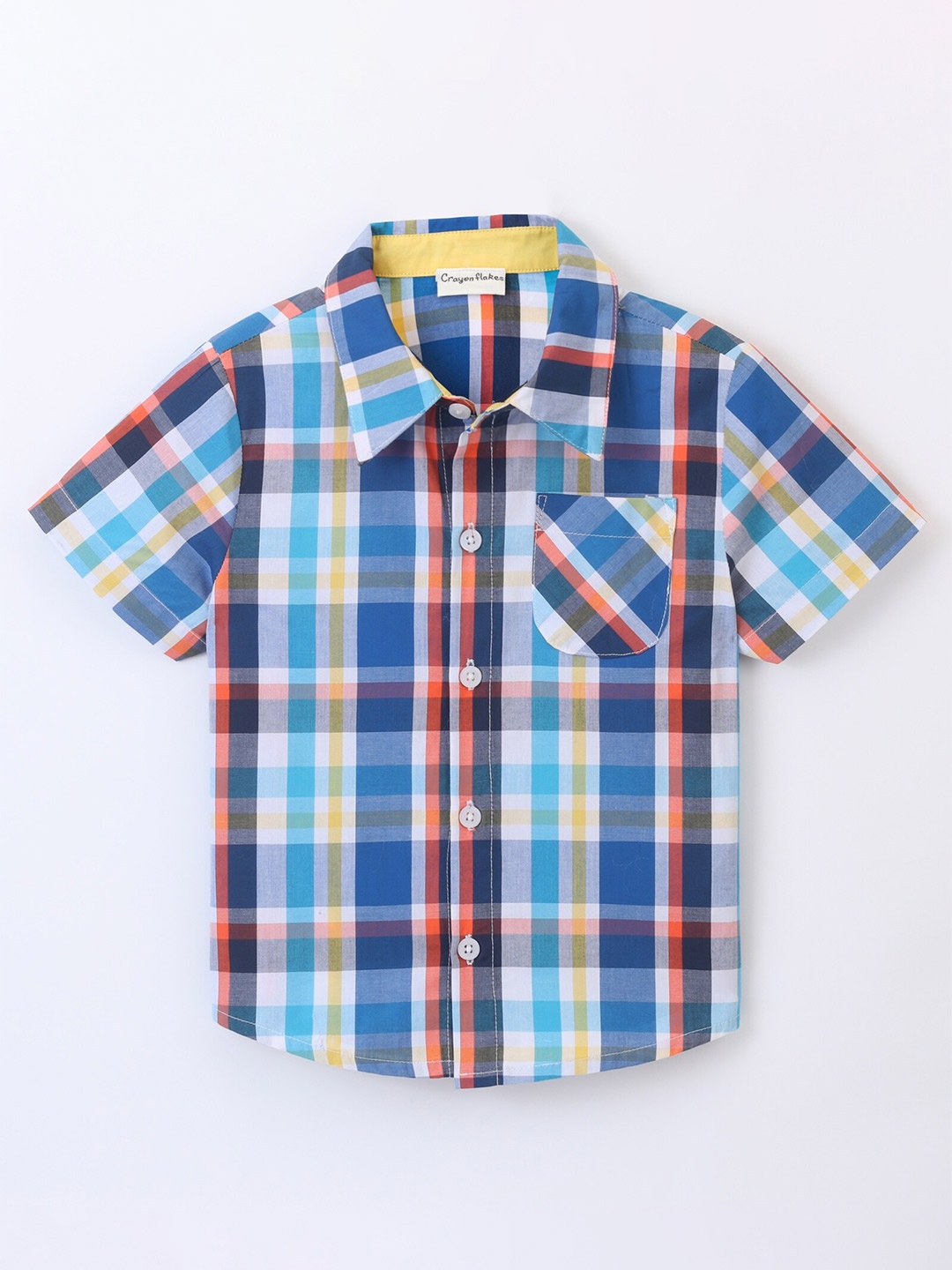 

CrayonFlakes Boys Checkered Cotton Casual Shirt, Blue