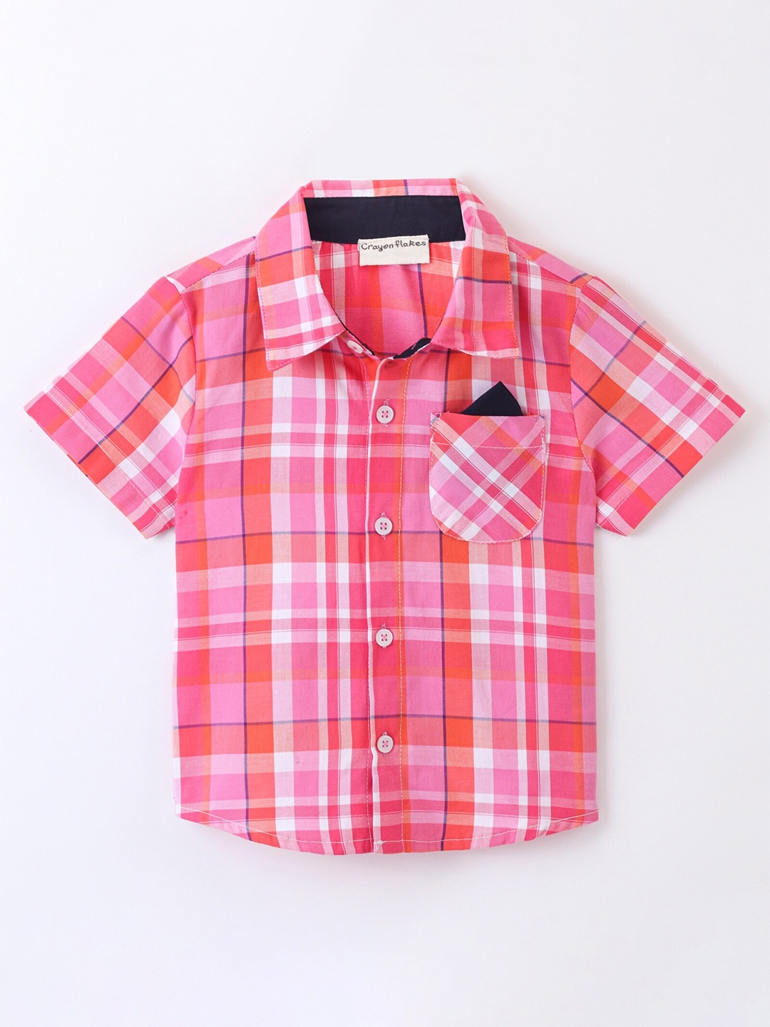 

CrayonFlakes Boys Checked Short Sleeves Cotton Casual Shirt, Pink