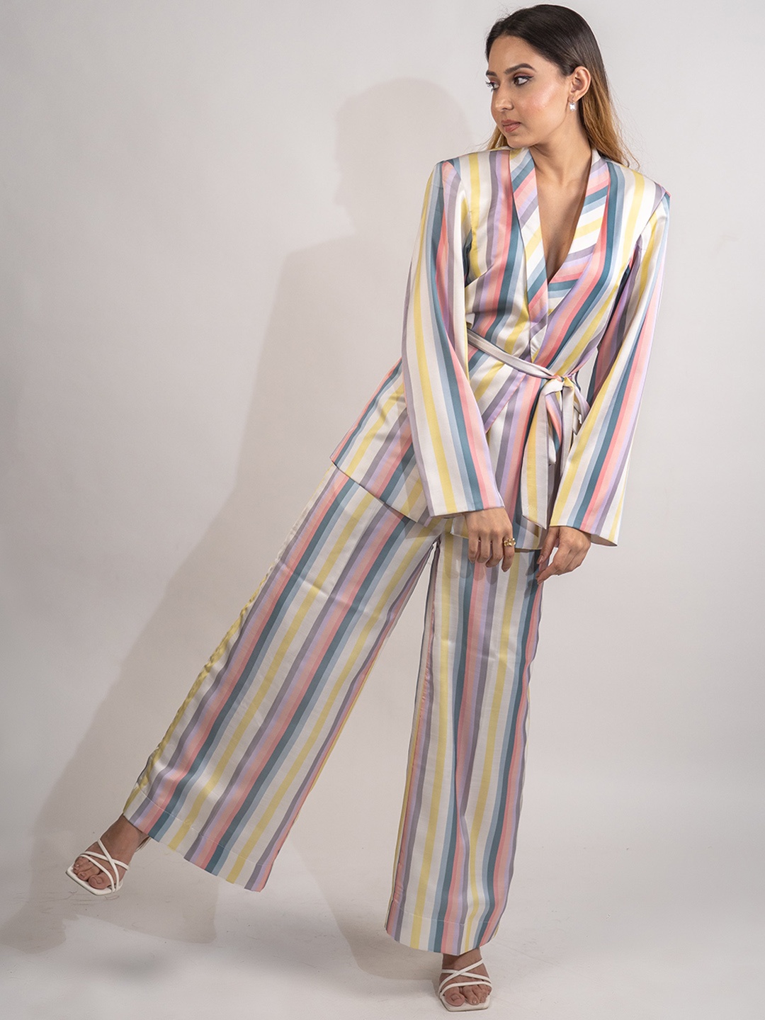

POPPI Women Vertical Striped Comfort High-Rise Modal Trousers, Multi