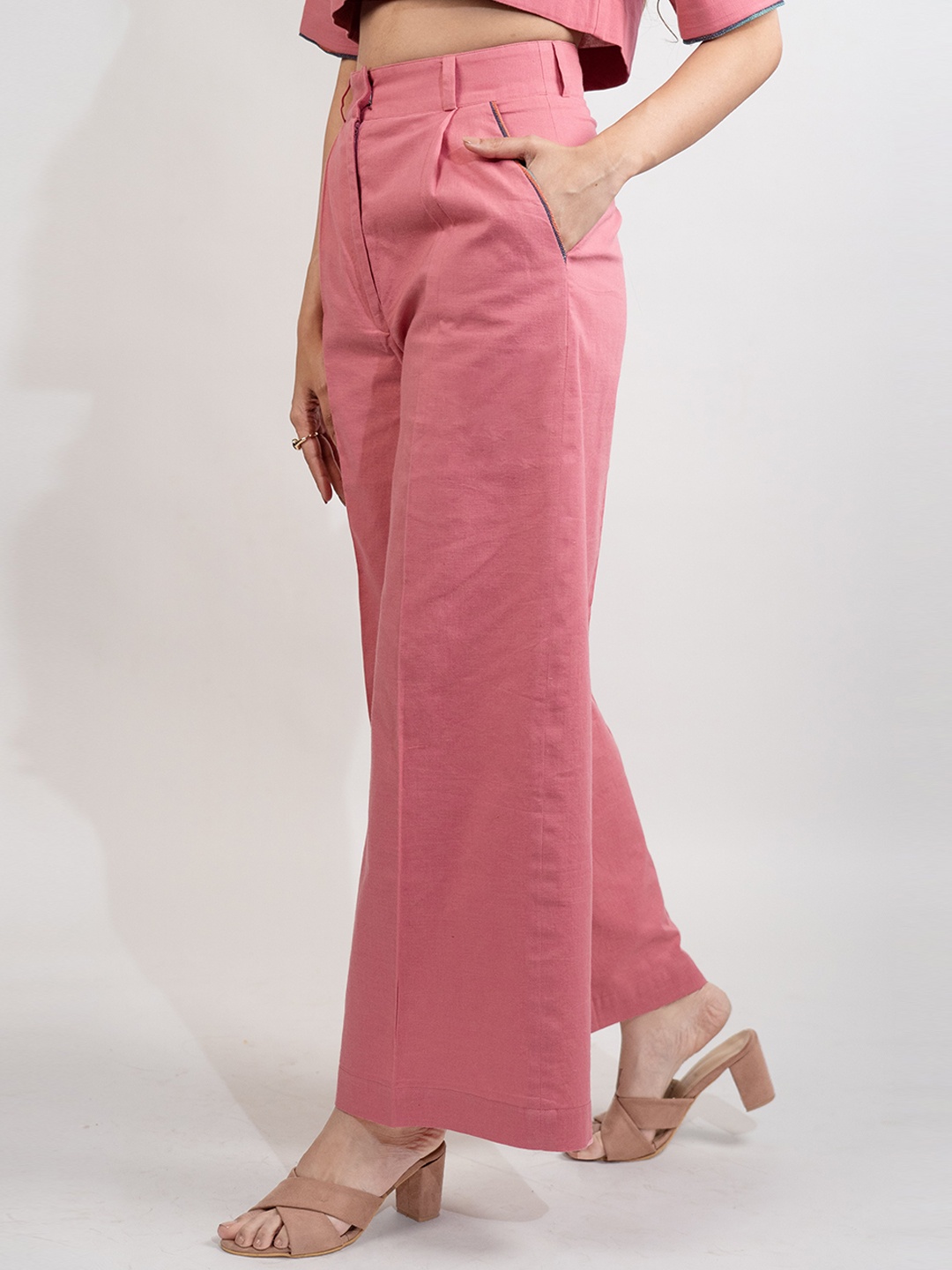 

POPPI Comfort High-Rise Easy Wash Parallel Trousers, Pink