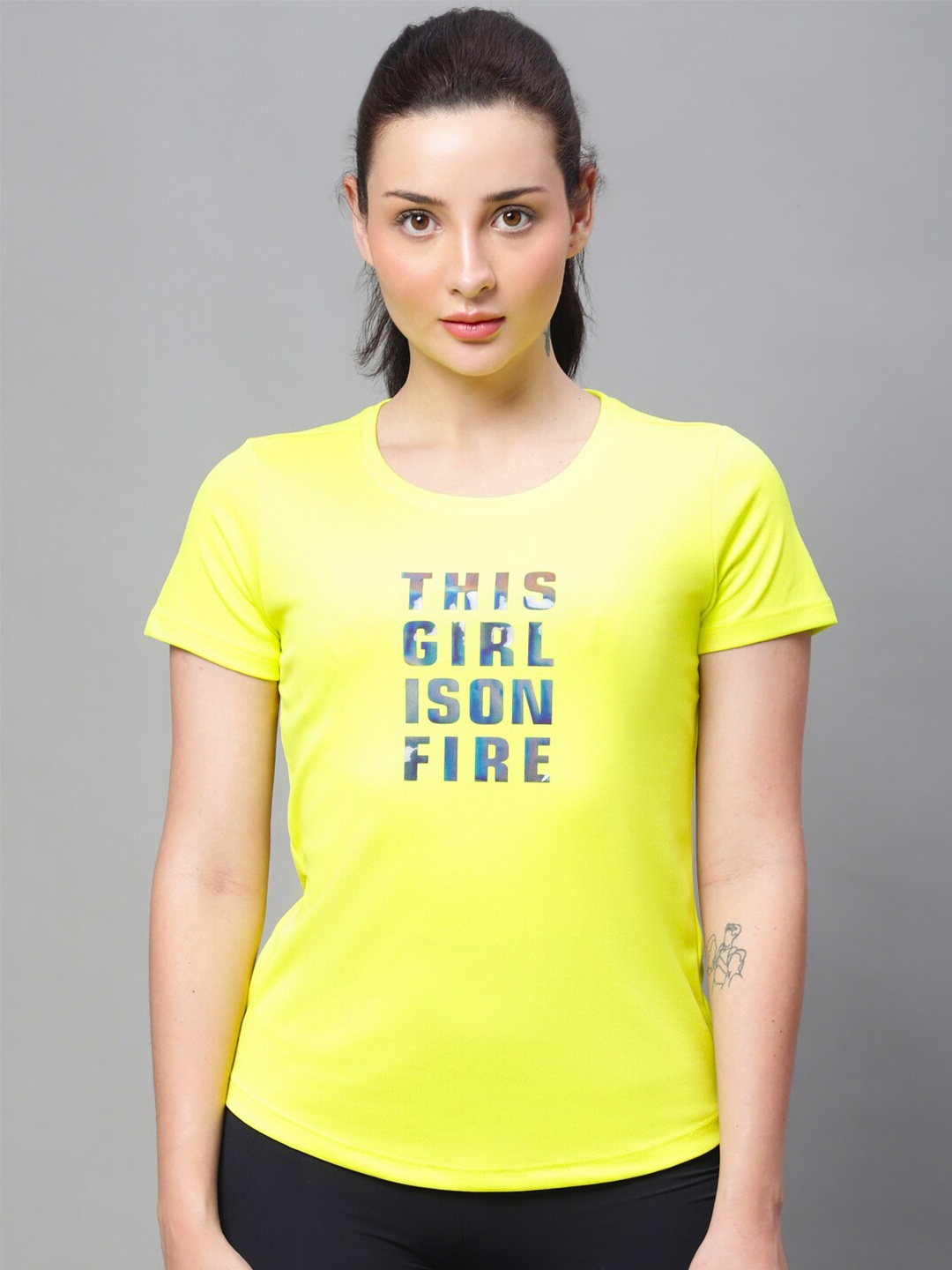 

PERFKT-U Typography Printed Antimicrobial T-shirt, Yellow