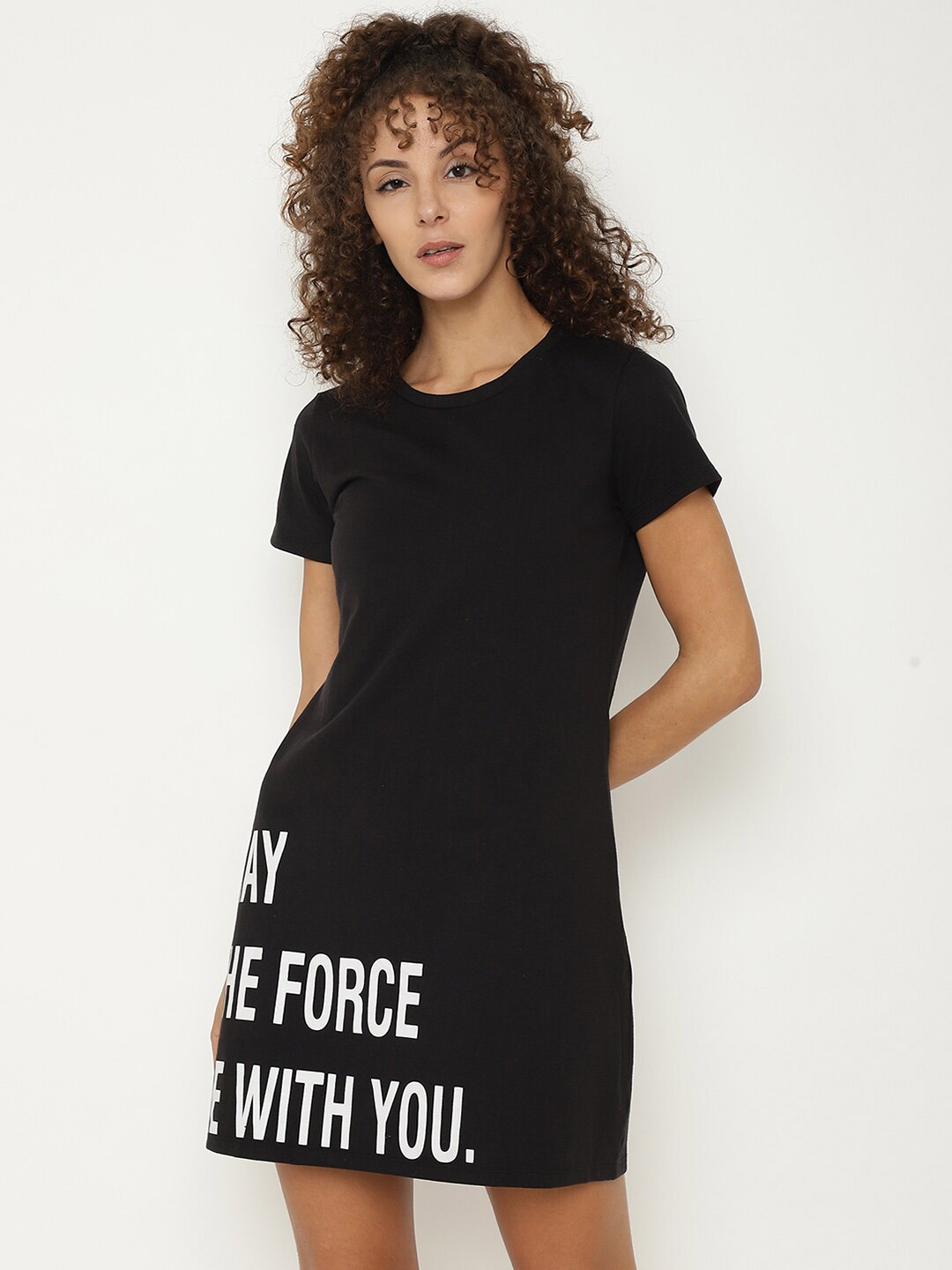 

PERFKT-U Women Black Typography Cut Outs T-shirt