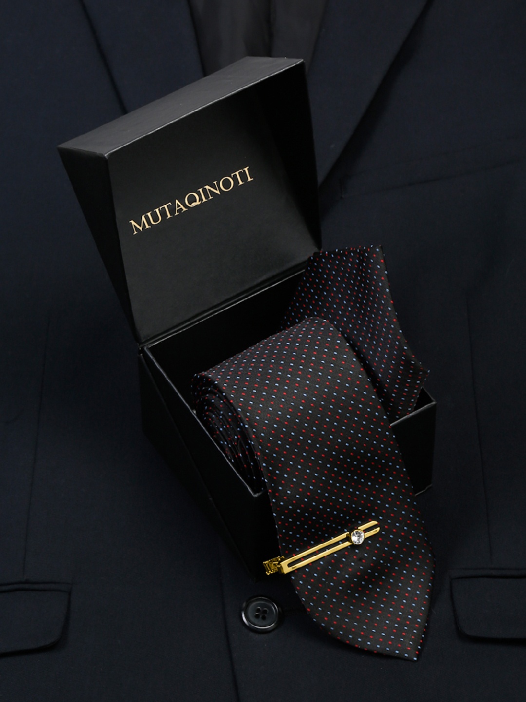 

MUTAQINOTI Men Silk Necktie Accessory Gift Set, Black