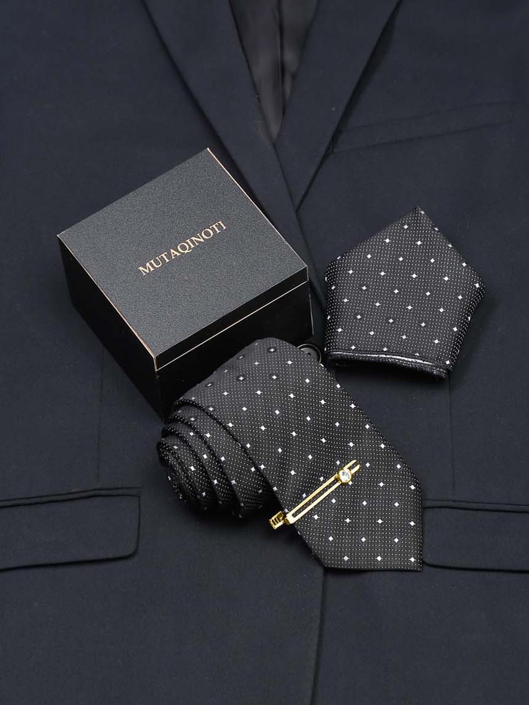 

MUTAQINOTI Men Silk Necktie Accessory Gift Set, Black