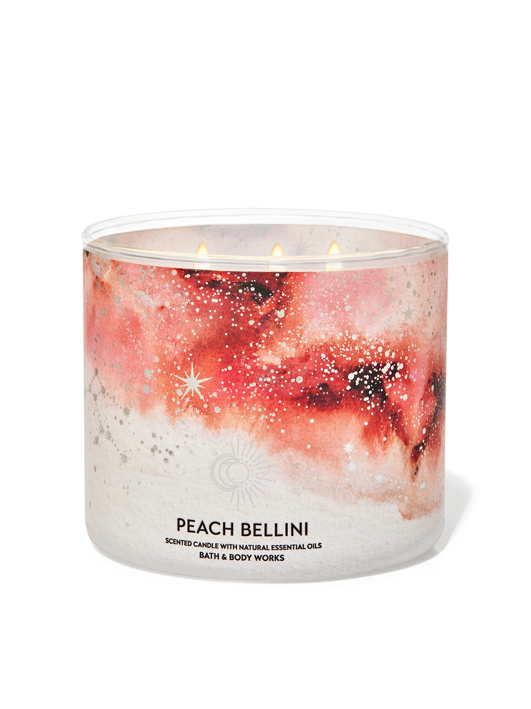 

Bath & Body Works Peach Bellini 3-Wick Scented Candle with Essential Oils - 411g, Pink