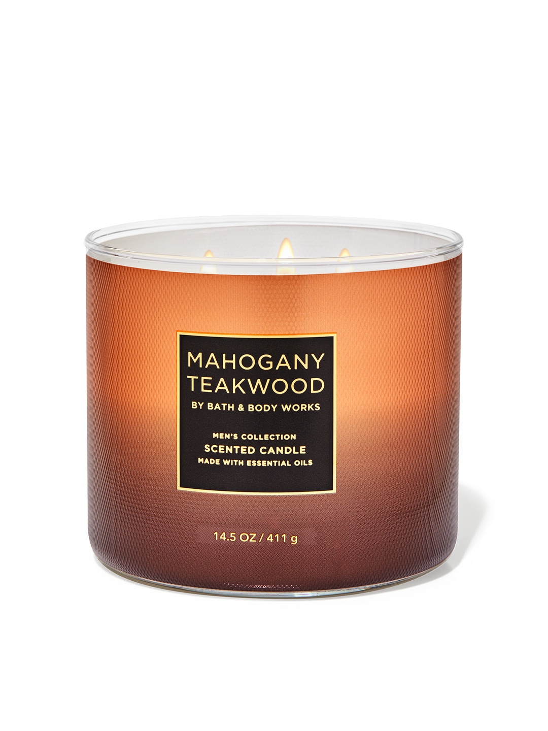 

Bath & Body Works Mahogany Teakwood 3-Wick Scented Candle with Essential Oils - 411g, Brown