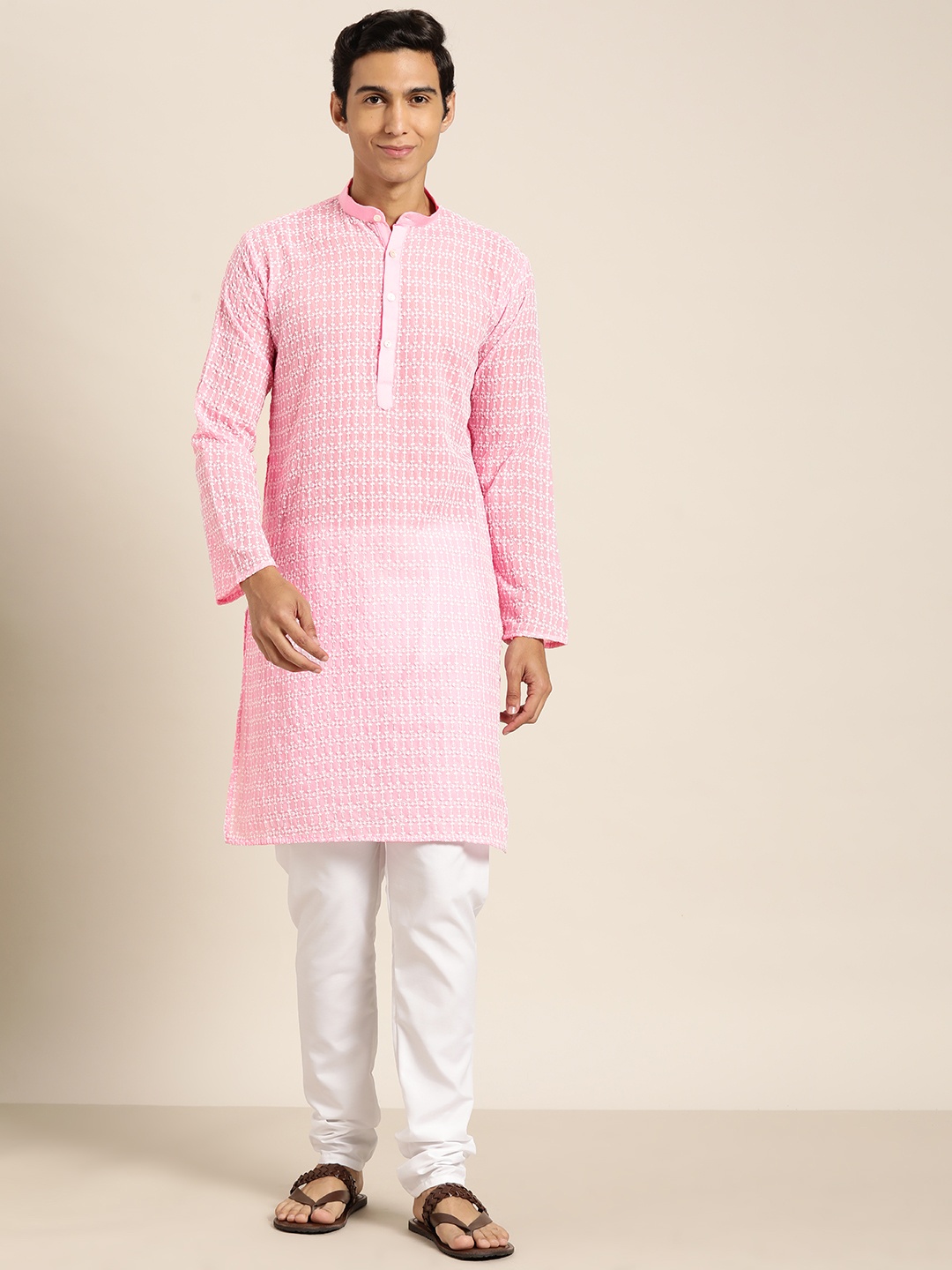 

SOJANYA Embroidered Kurta with Churidar, Pink