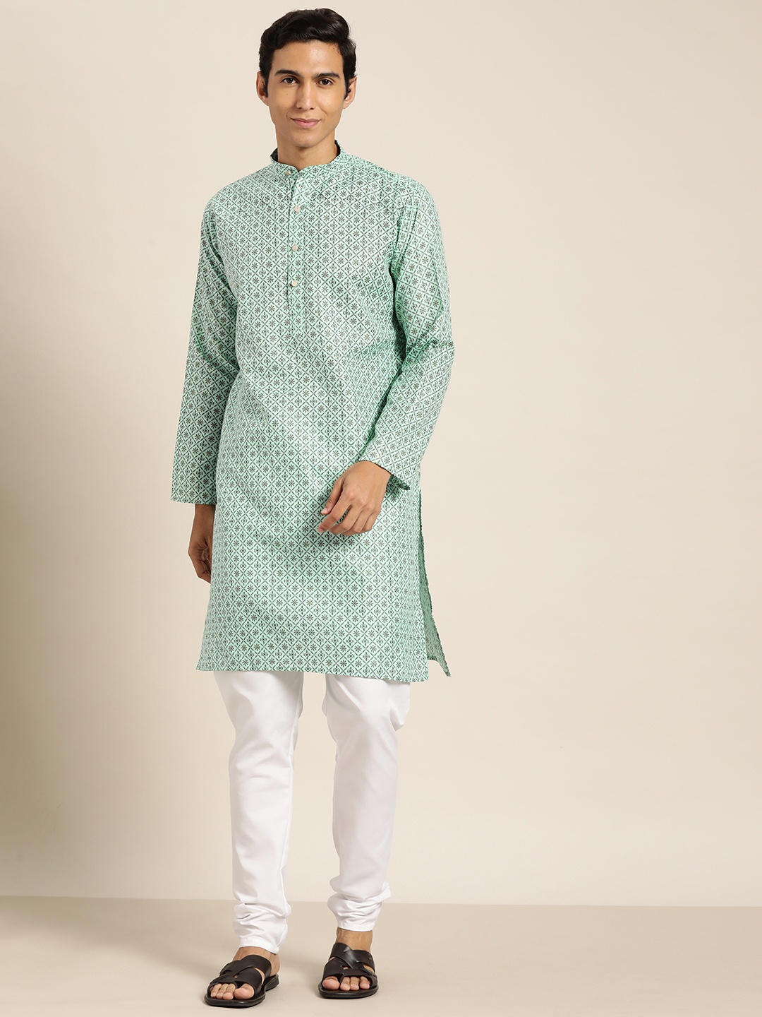 

SOJANYA Ethnic Motifs Printed Regular Kurta with Churidar, Sea green