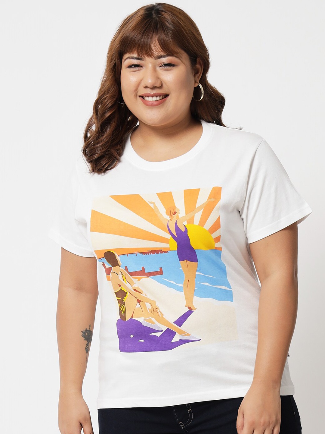 

BEYOUND SIZE - THE DRY STATE Graphic Printed Relaxed Fit Cotton T-Shirt, White