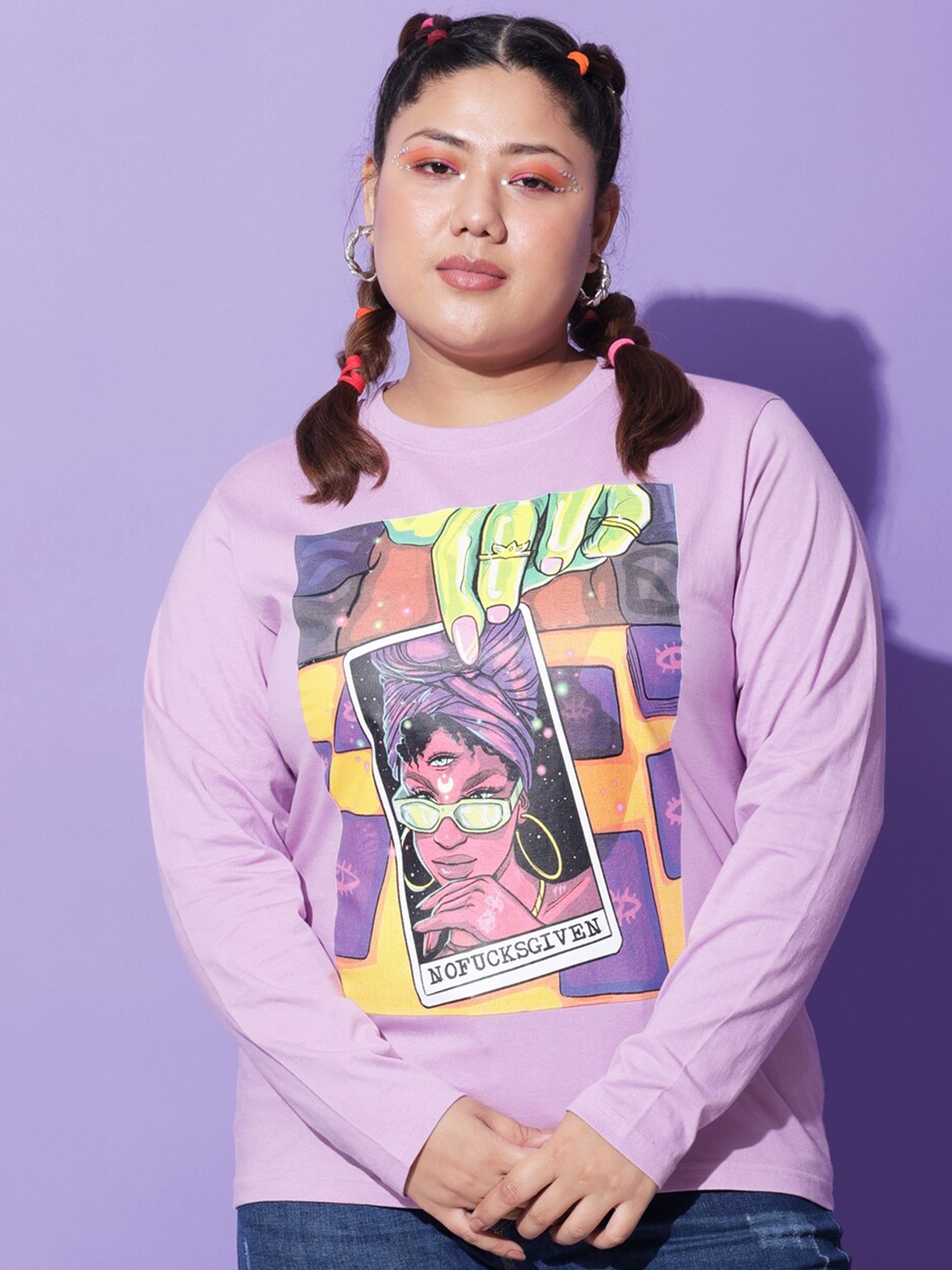 

BEYOUND SIZE - THE DRY STATE Women Plus Size Graphic Printed Cotton T-Shirt, Lavender