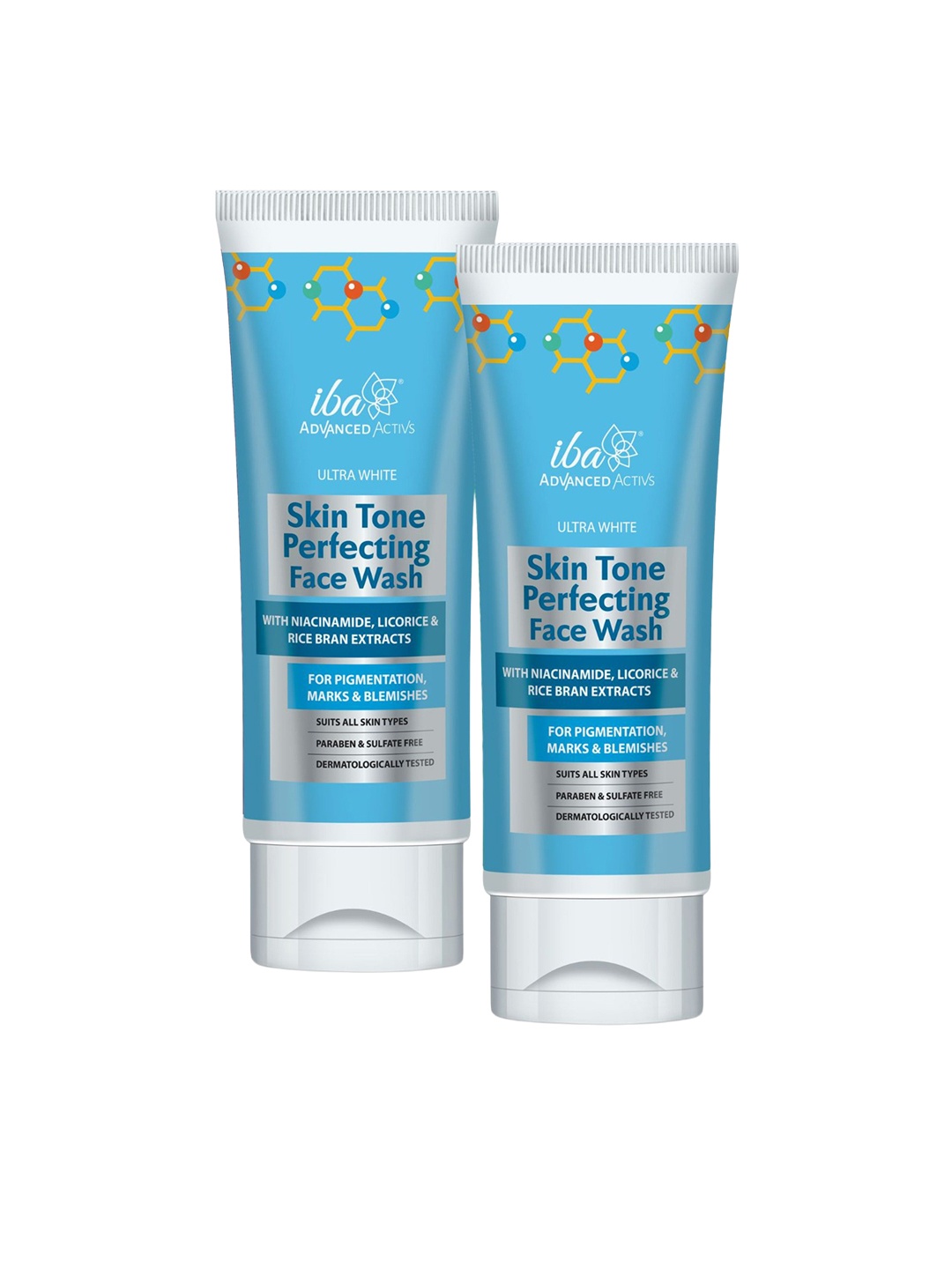 

Iba Advanced Activs Set Of 2 Ultra White Skin Tone Perfecting Face Wash 100ml Each, Blue