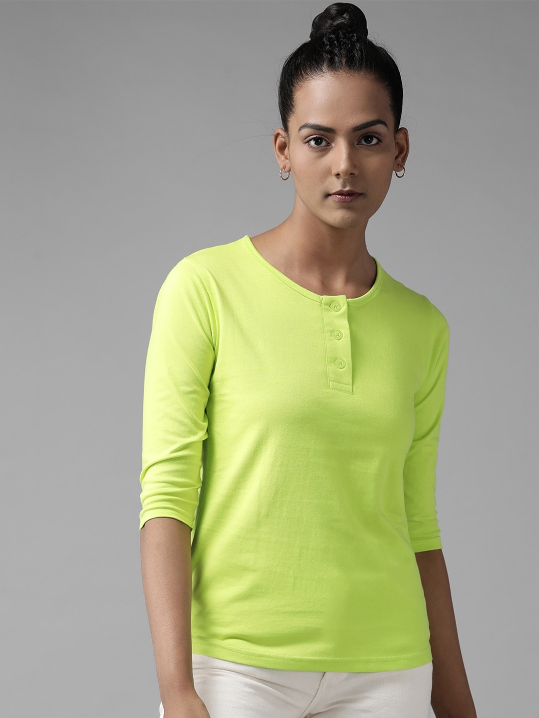 

The Dry State Green Henley Neck Cotton T-Shirt