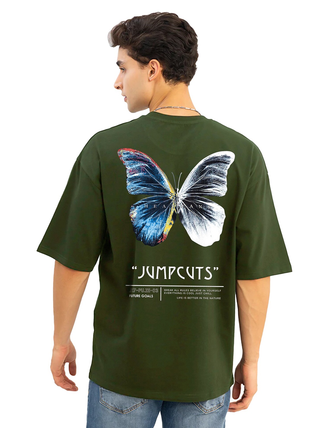 

JUMPCUTS Graphic Printed Cotton T-shirt, Olive