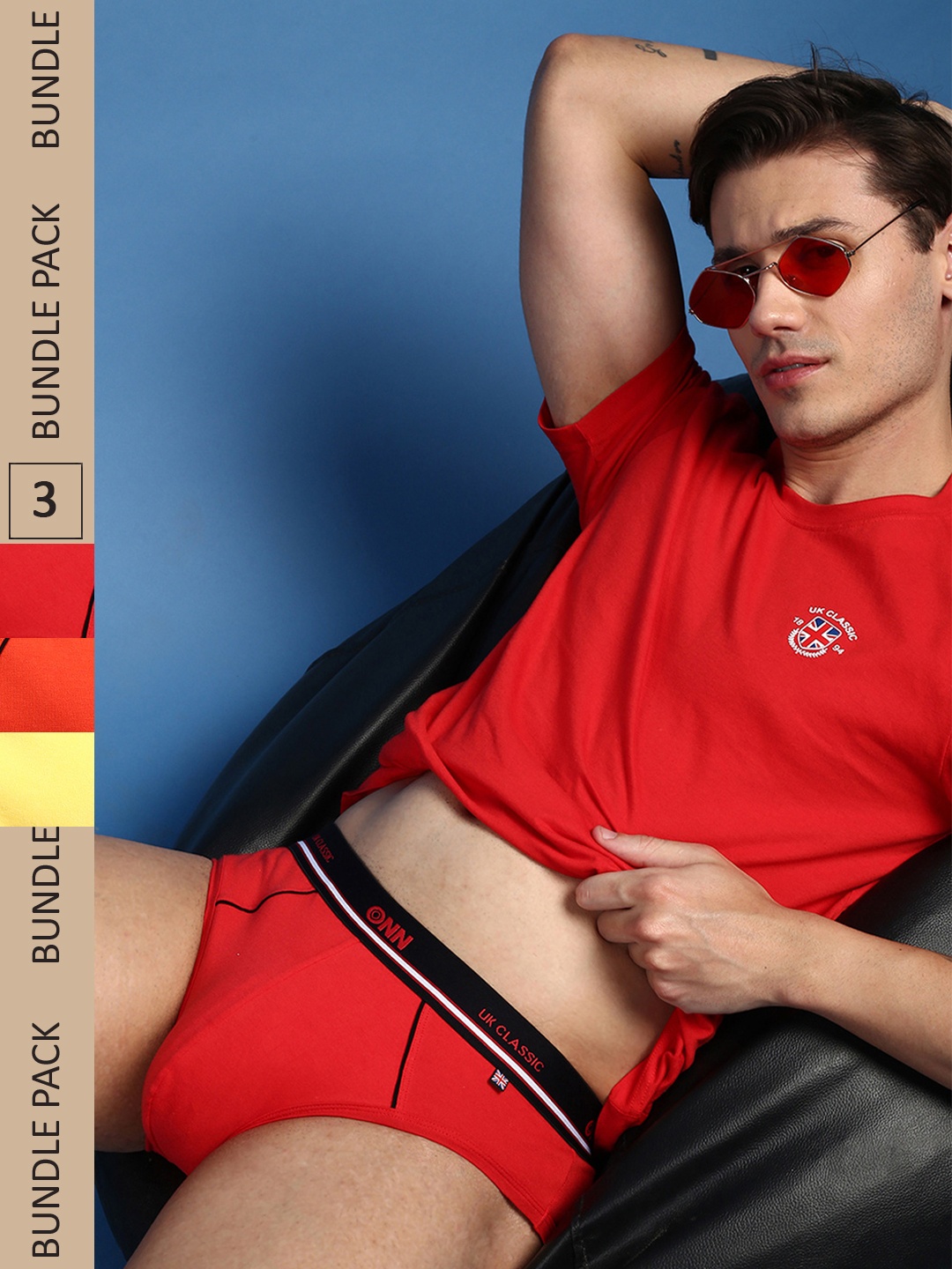 

ONN Men Pack Of 3 Anti-Odour Anti-Microbial Cotton Briefs, Red