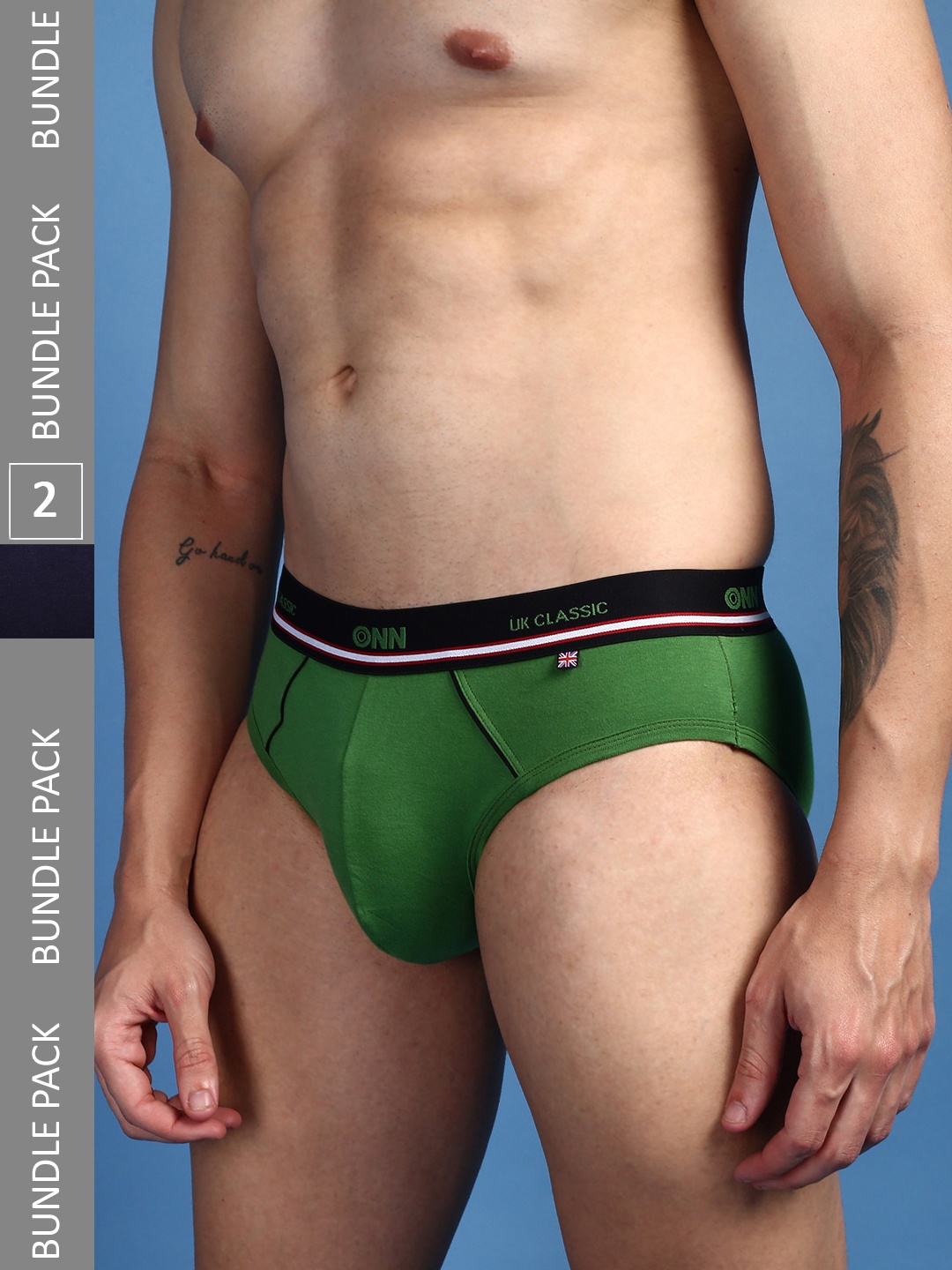 

ONN Men Pack Of 2 Anti-Odour Anti-Microbial Cotton Basic Briefs, Navy blue
