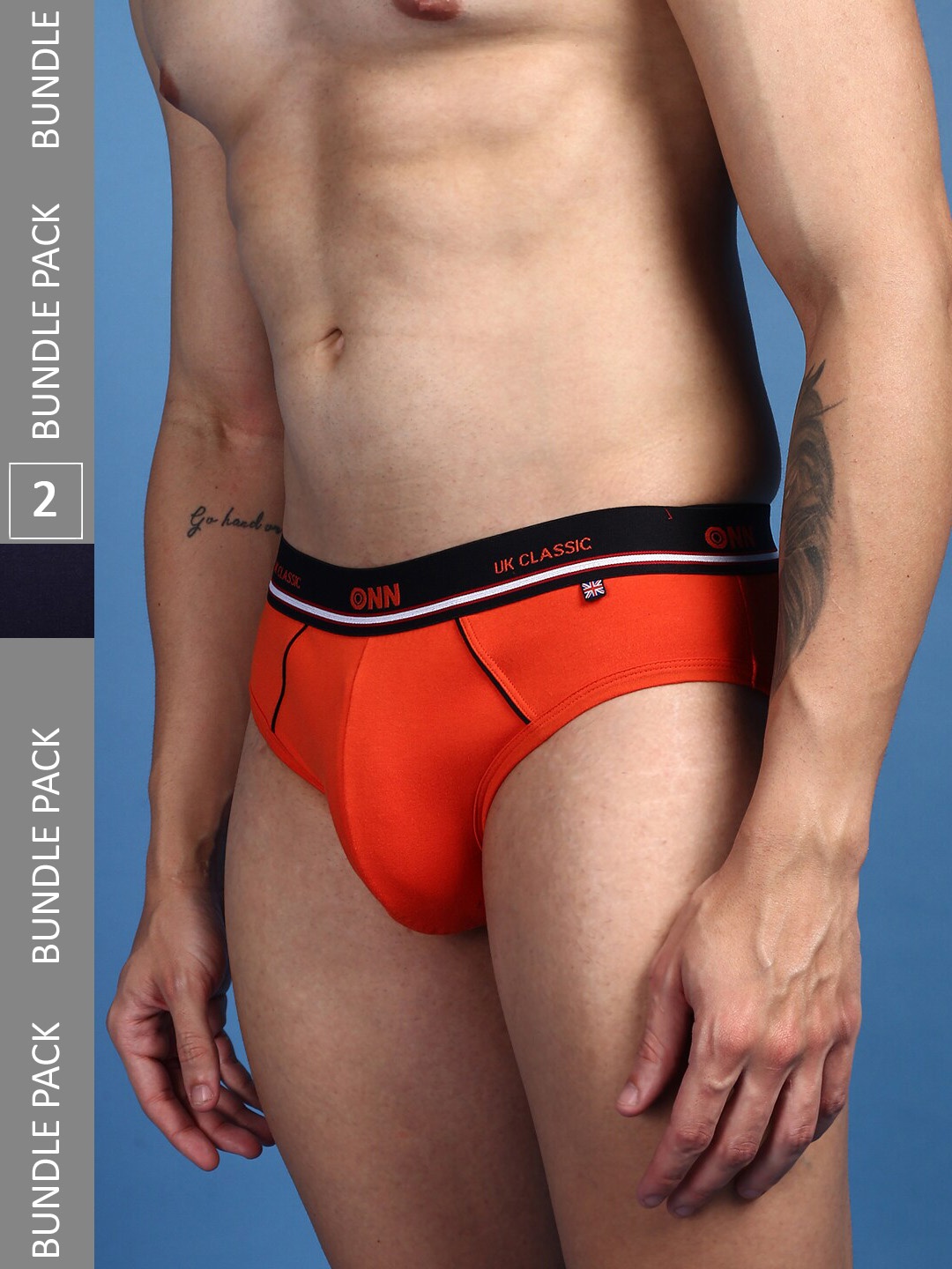 

ONN Men Pack Of 2 Pure Cotton Anti-Odour Anti-Microbial Basic Briefs, Navy blue
