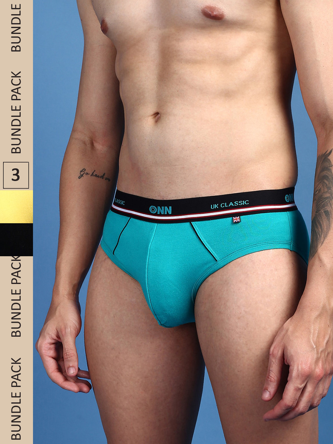 

ONN Men Pack Of 3 Pure Cotton Anti-Odour Anti-Microbial Basic Briefs, Blue