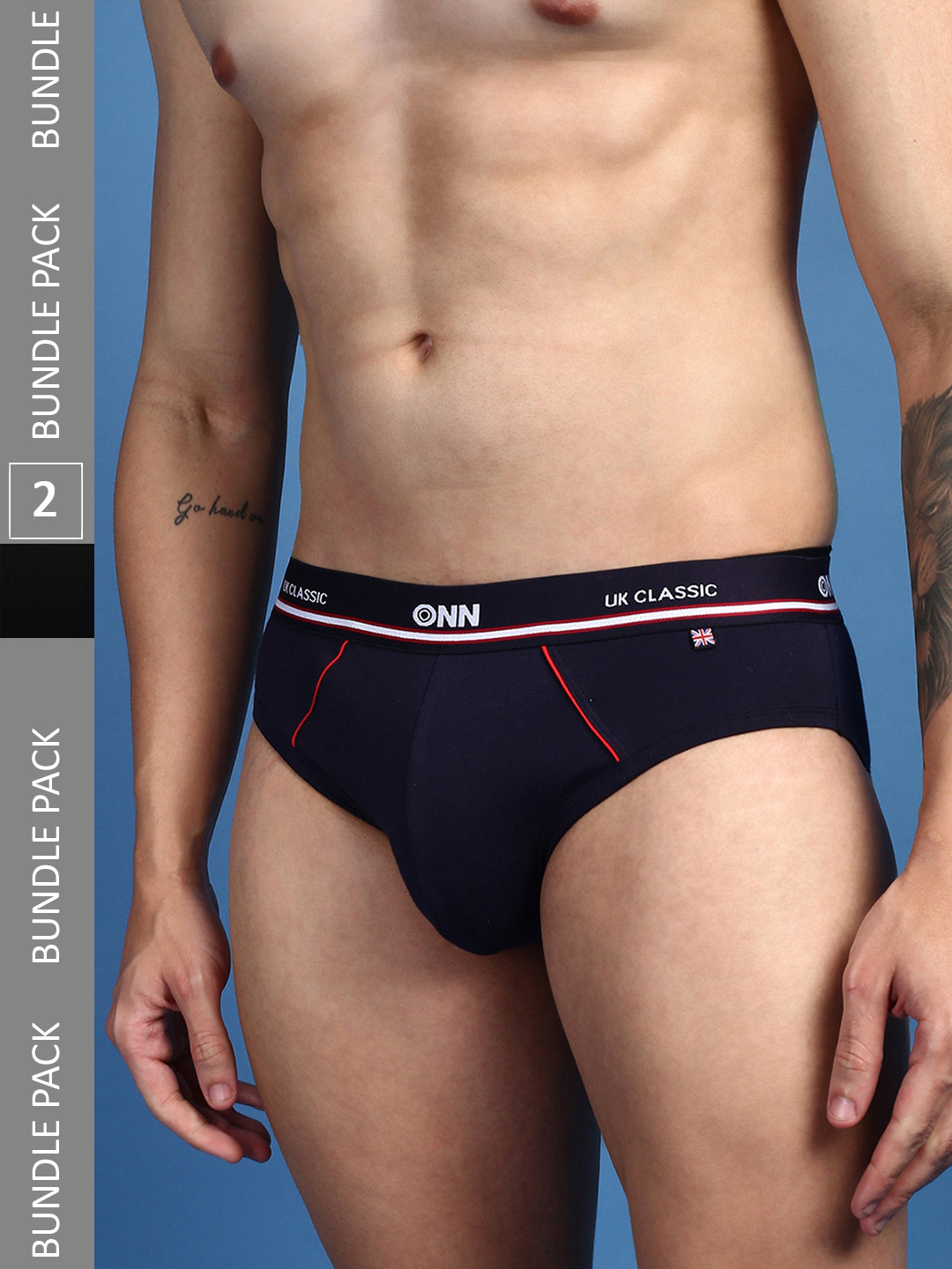 

ONN Men Pack Of 2 Cotton Ultra Soft Anti-Odour Anti-Microbial Basic Briefs, Navy blue
